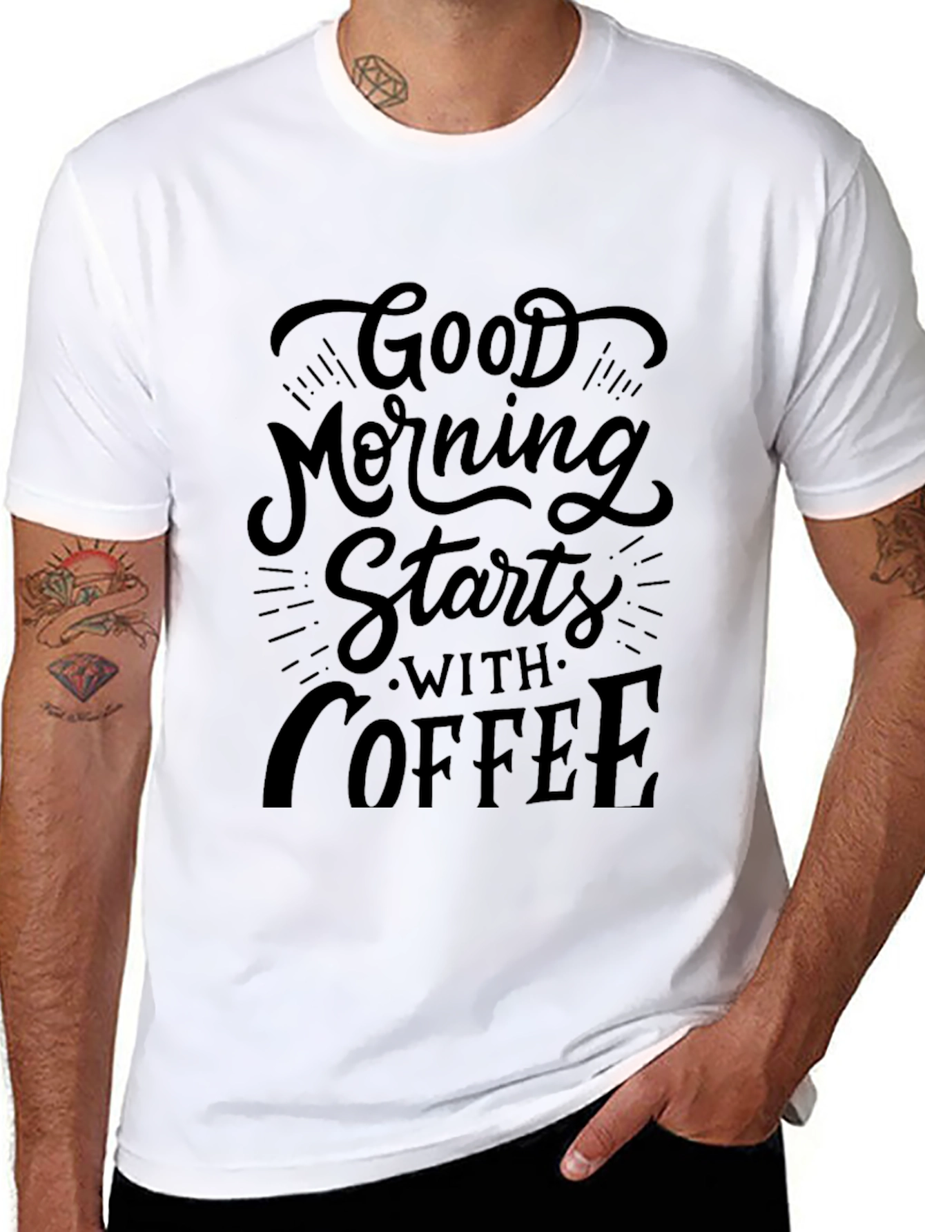 Good Morning Starts with Coffee Graphic Tee