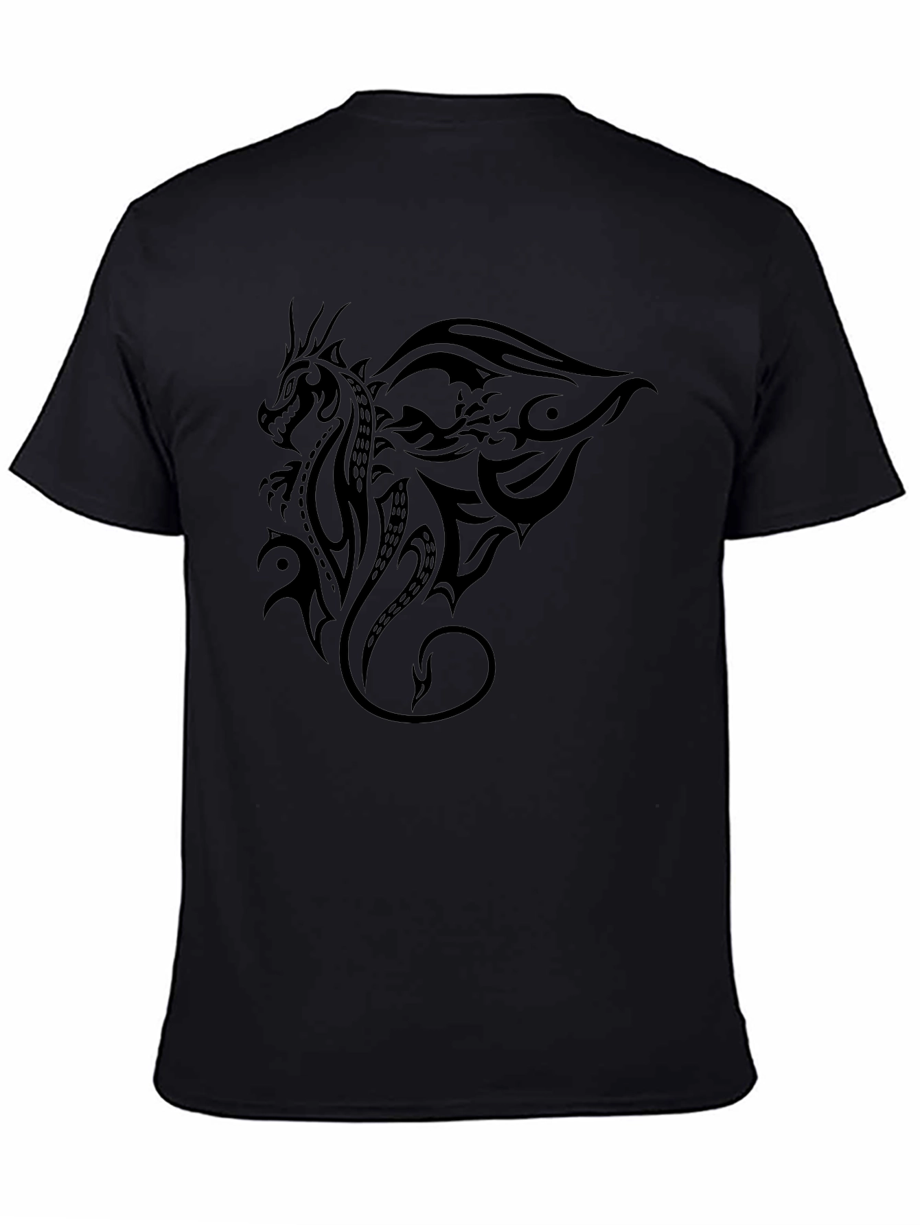 Tribal Dragon Graphic Print Black T-Shirt