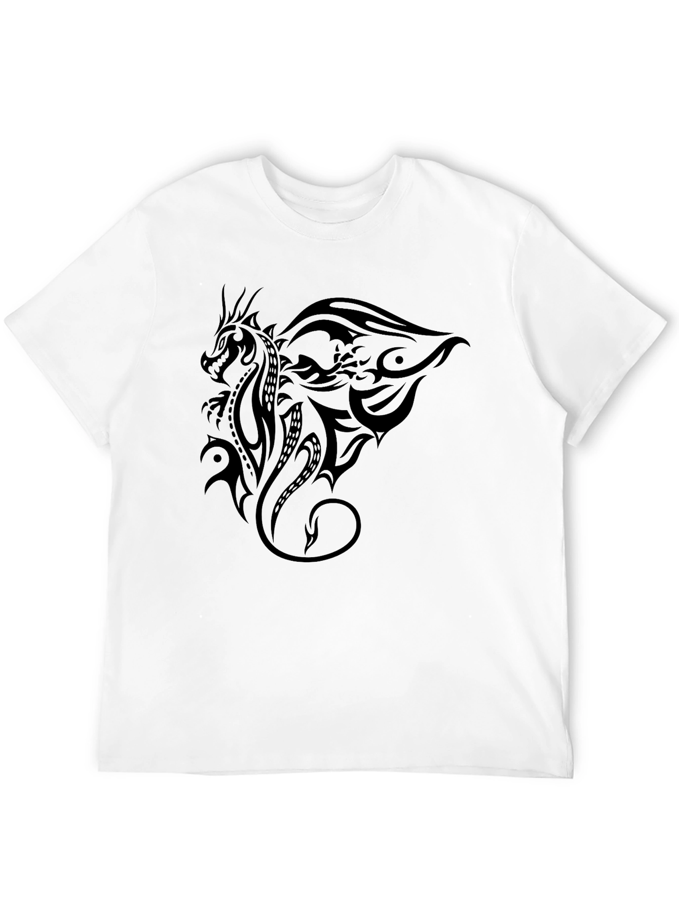 Tribal Dragon Graphic Print Black T-Shirt