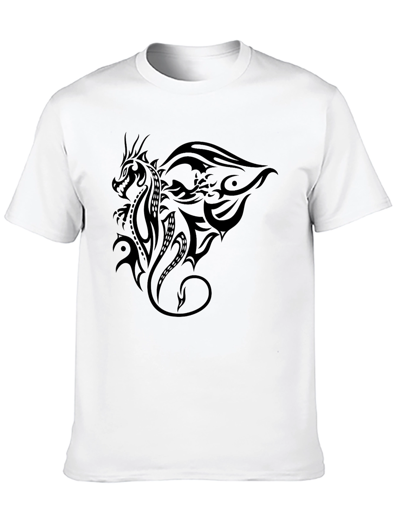 Tribal Dragon Graphic Print Black T-Shirt