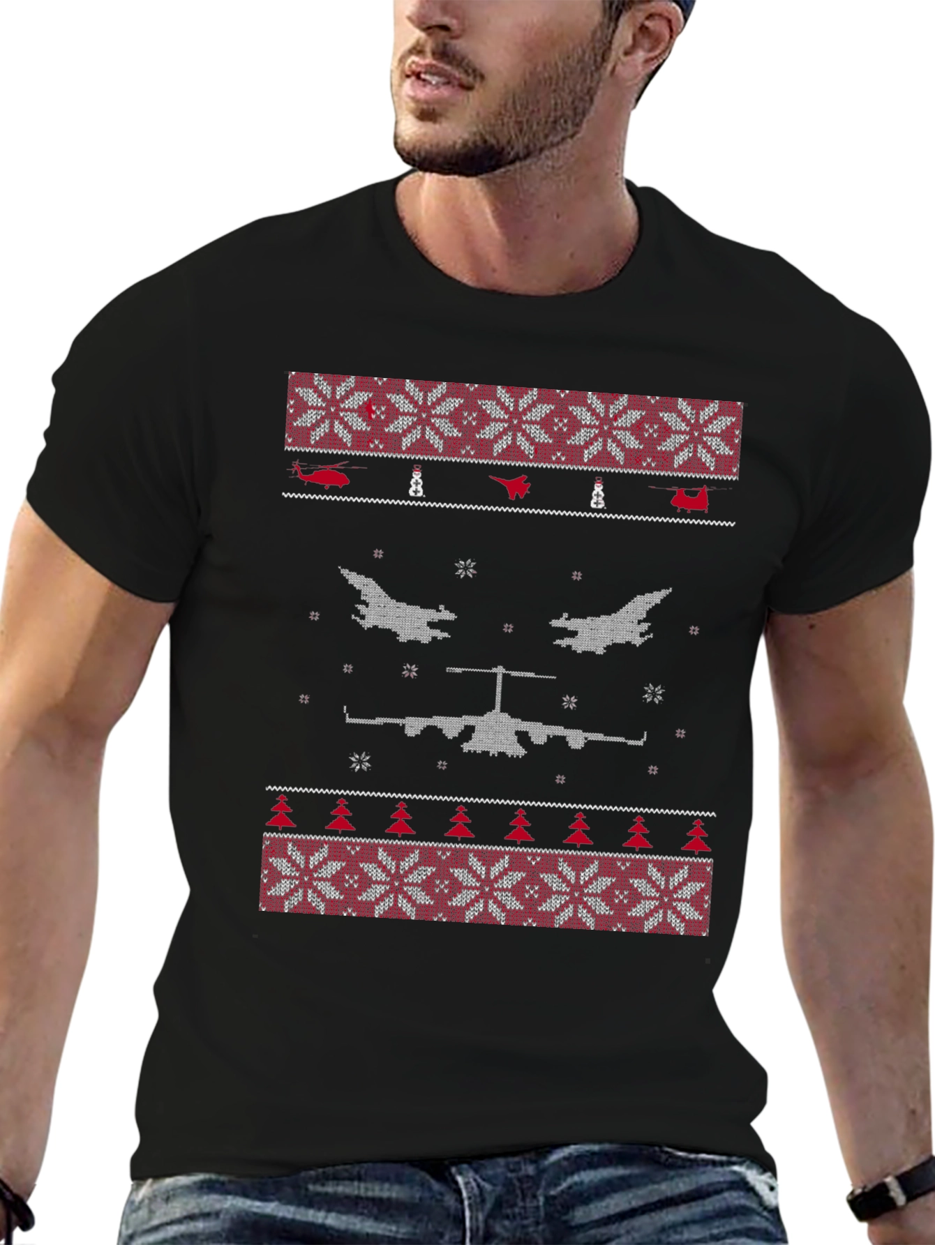 Novelty Airplane Ugly Christmas Sweater T-Shirt