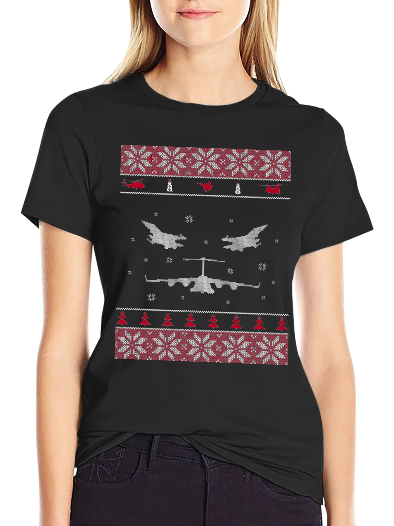 Novelty Airplane Ugly Christmas Sweater T-Shirt