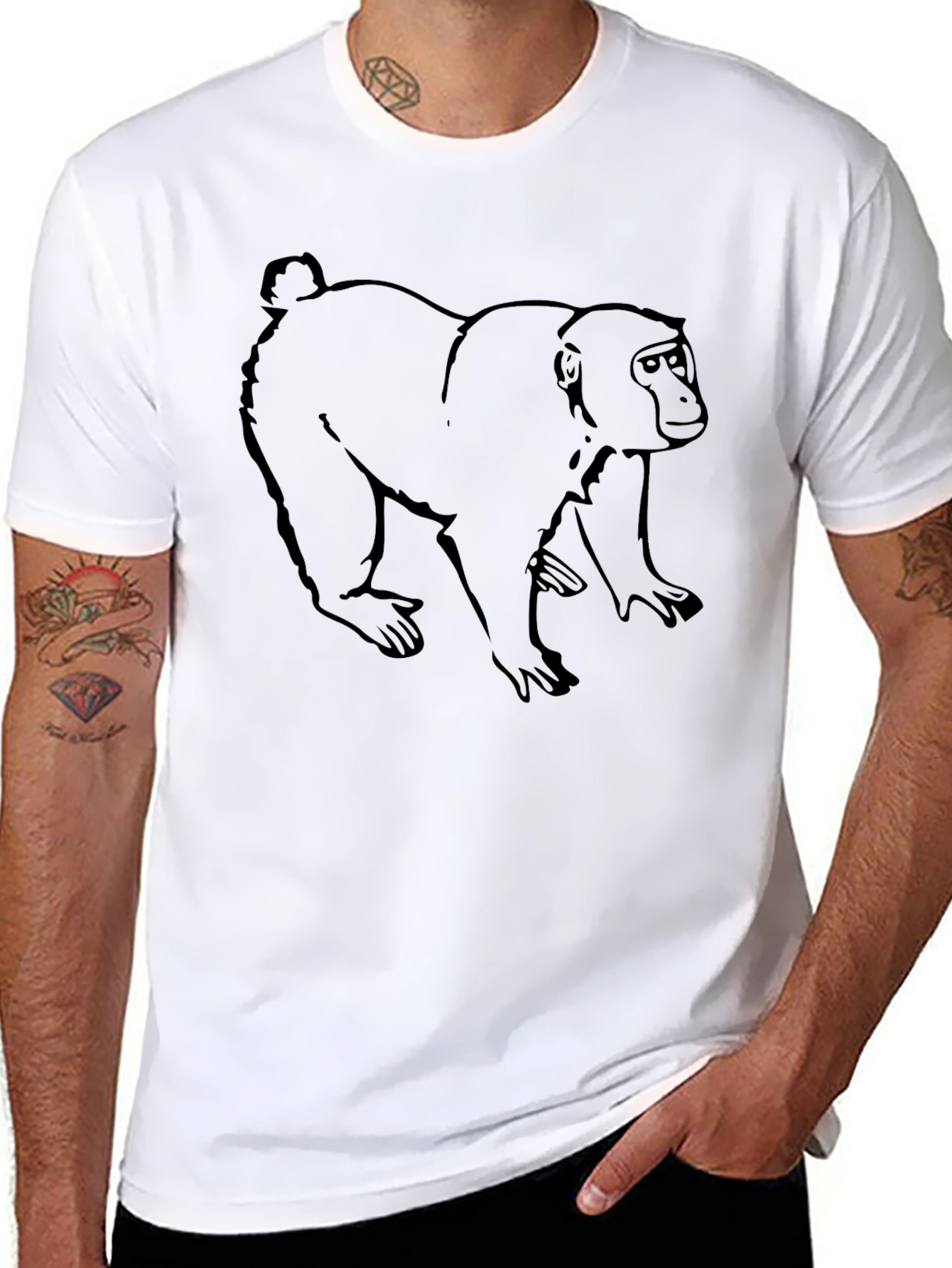 Monkey Graphic Tee - Black Cotton Casual Shirt