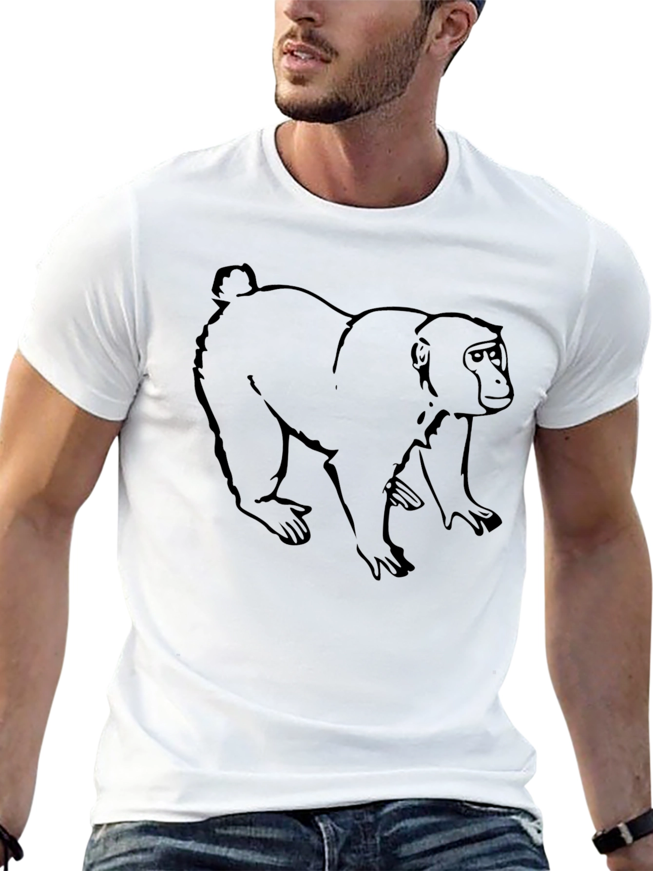 Monkey Graphic Tee - Black Cotton Casual Shirt