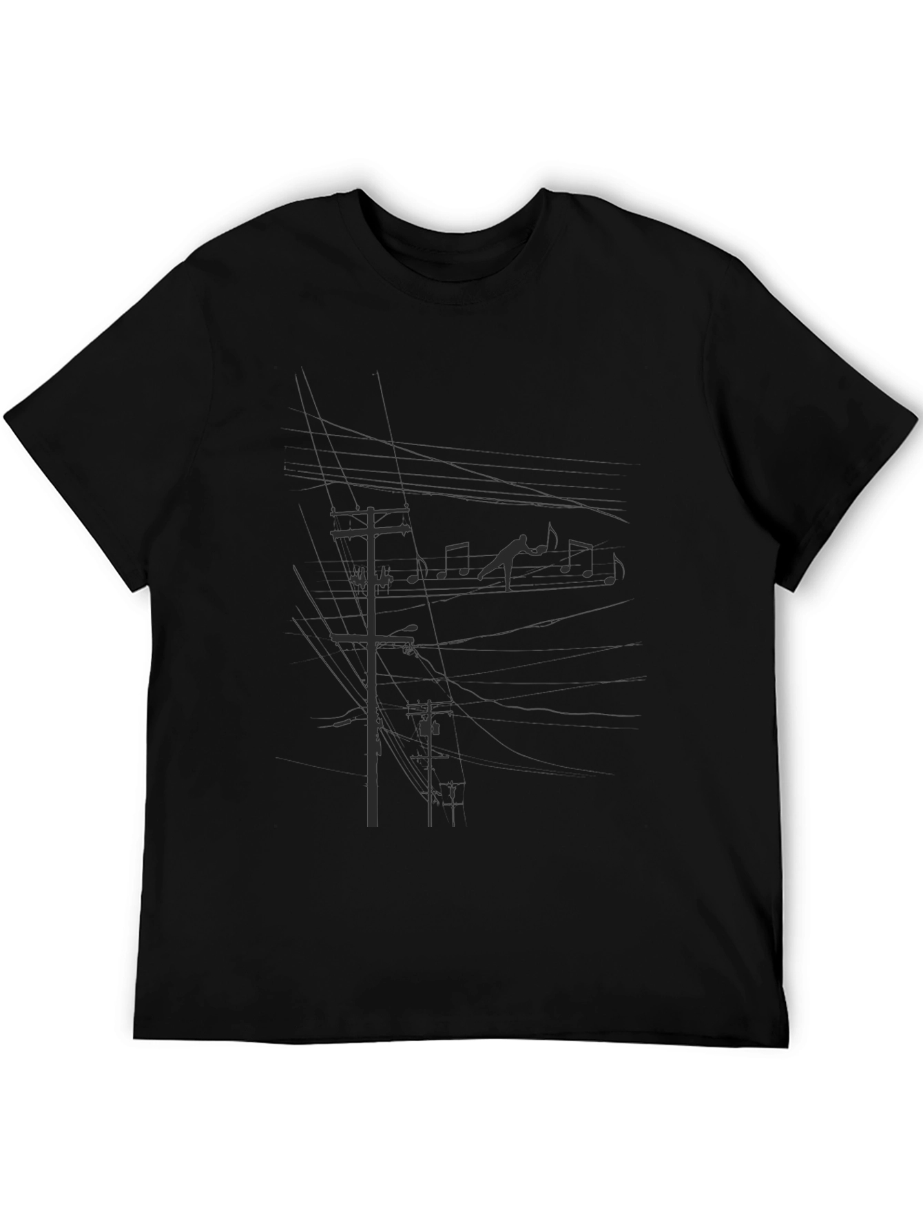 Black Graphic Tee - Power Lines and Music