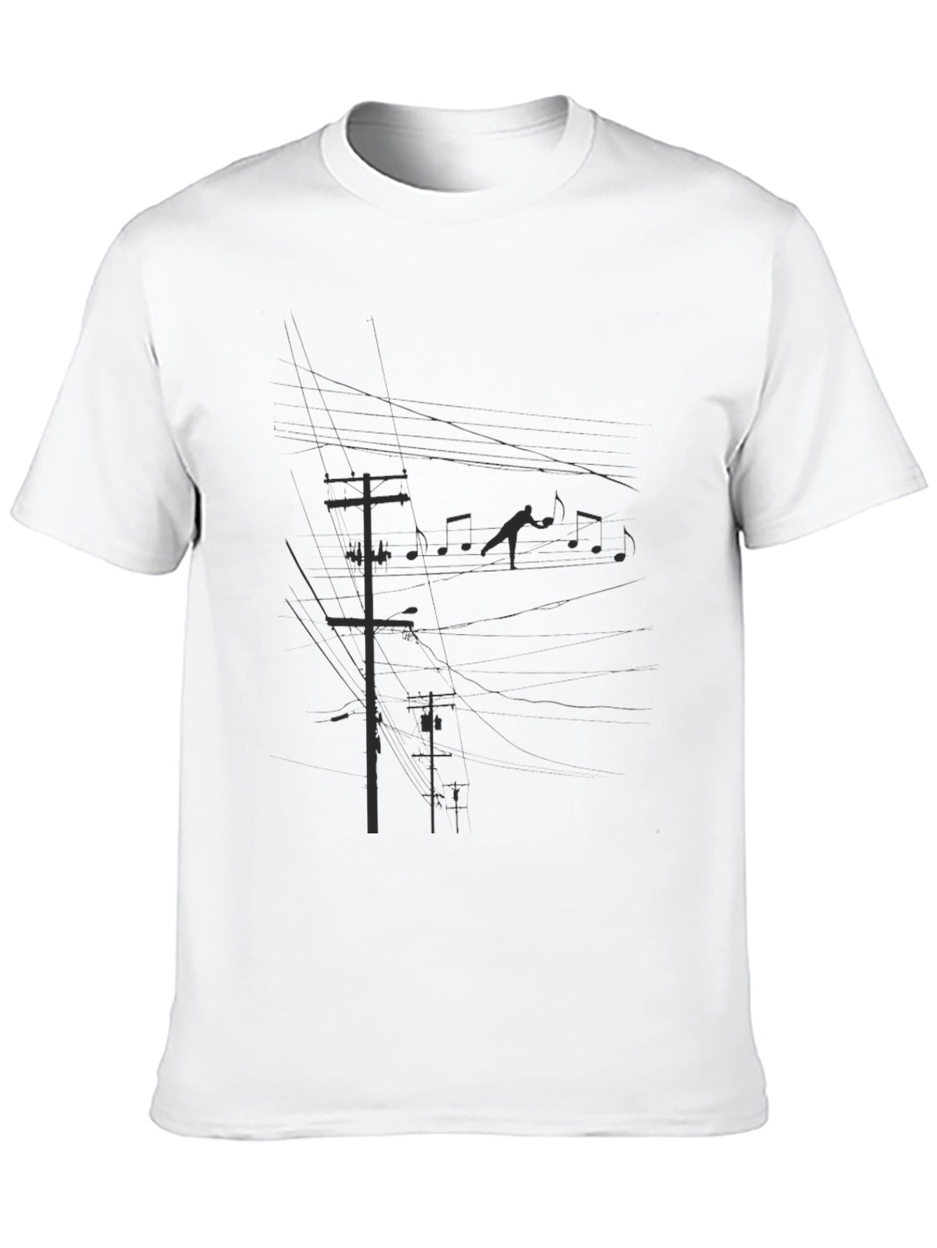 Black Graphic Tee - Power Lines and Music