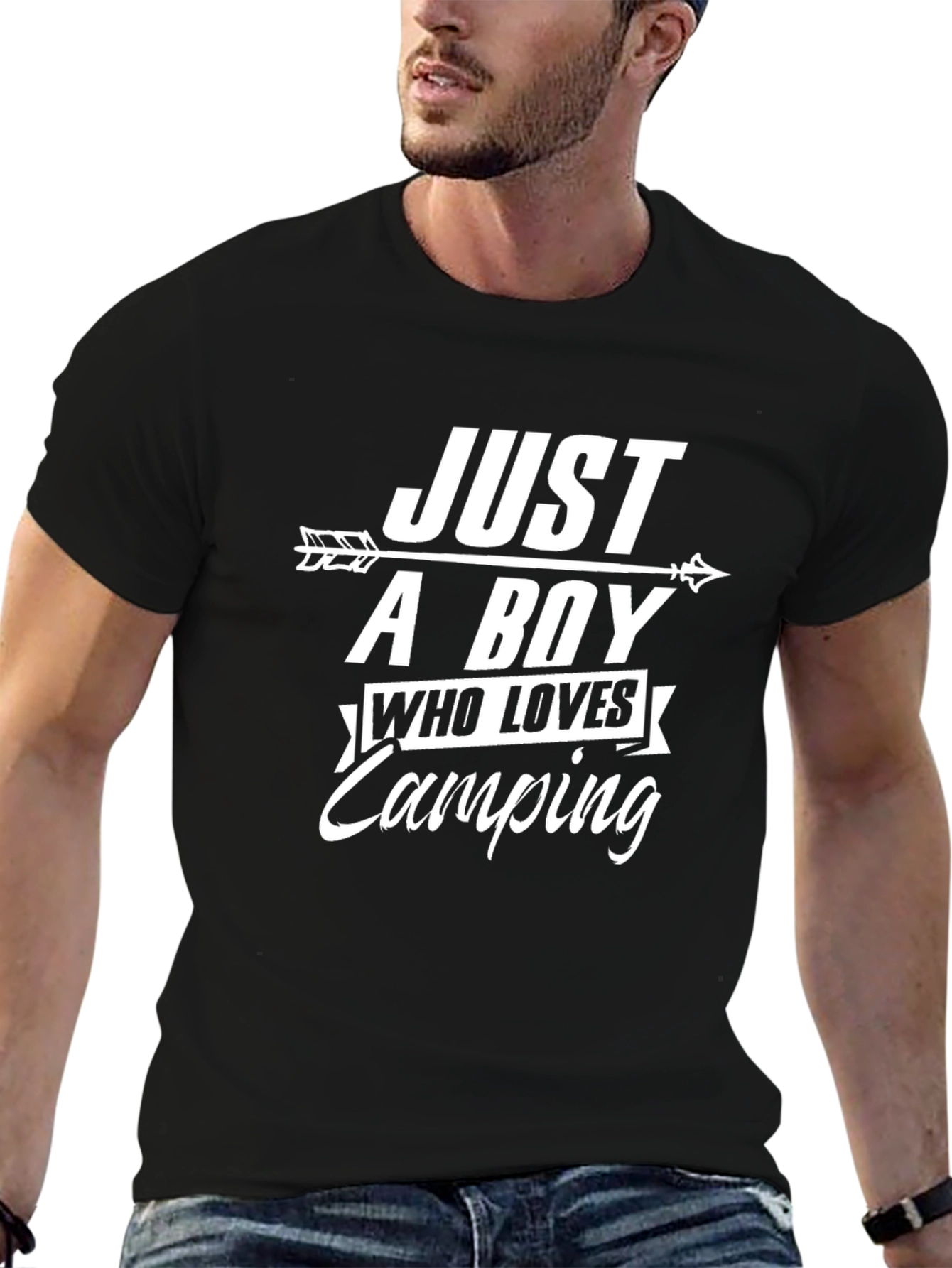 Just A Boy Who Loves Camping Black T-Shirt