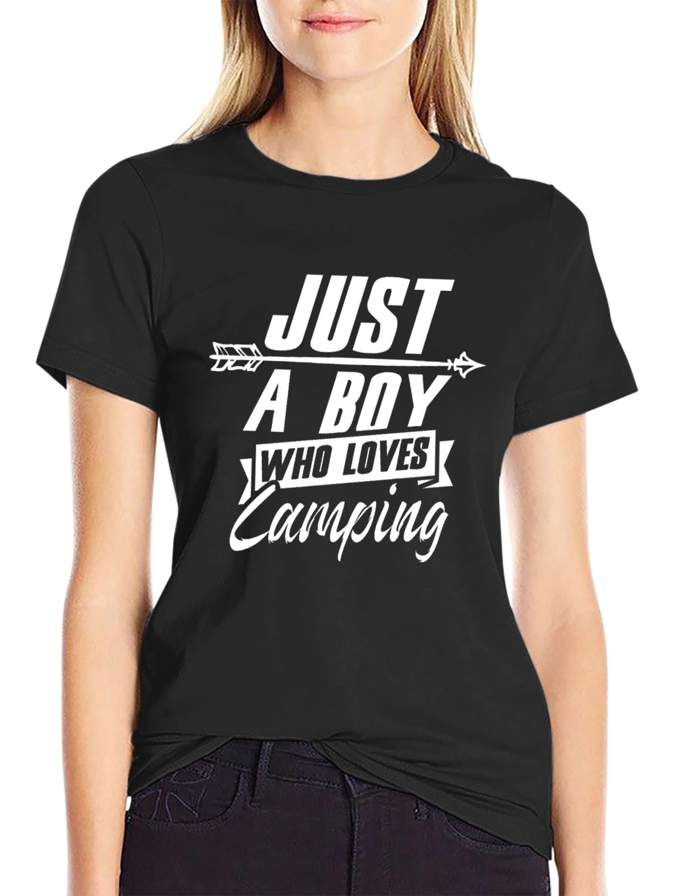 Just A Boy Who Loves Camping Black T-Shirt