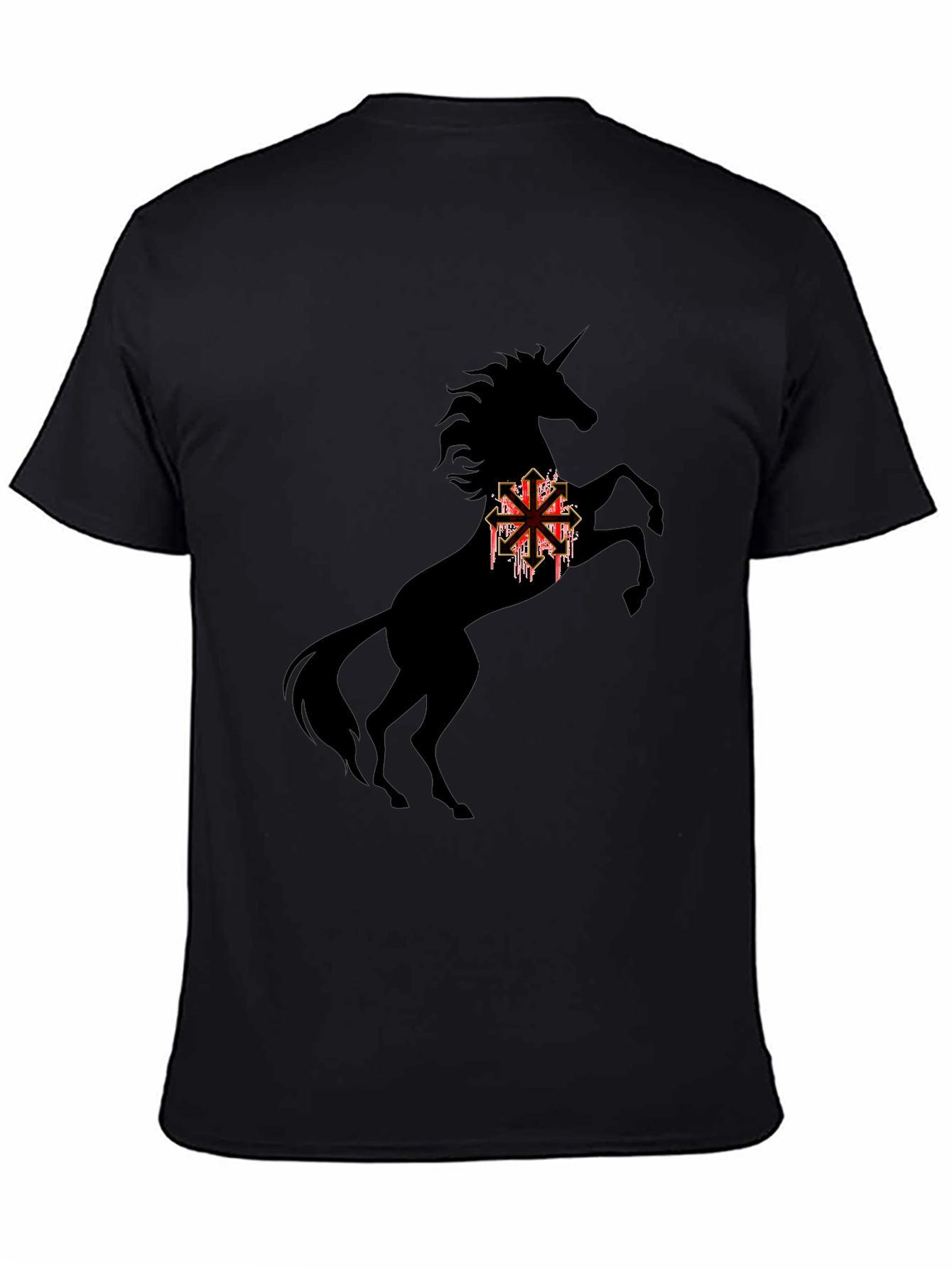 Black Unicorn T-Shirt with Chaotic Symbol