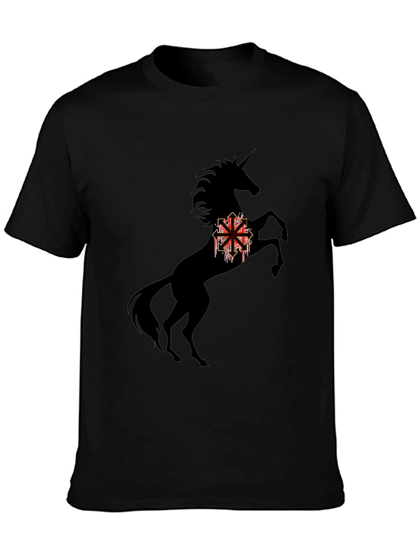 Black Unicorn T-Shirt with Chaotic Symbol