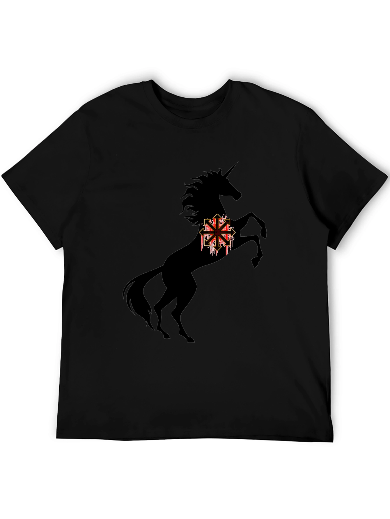 Black Unicorn T-Shirt with Chaotic Symbol