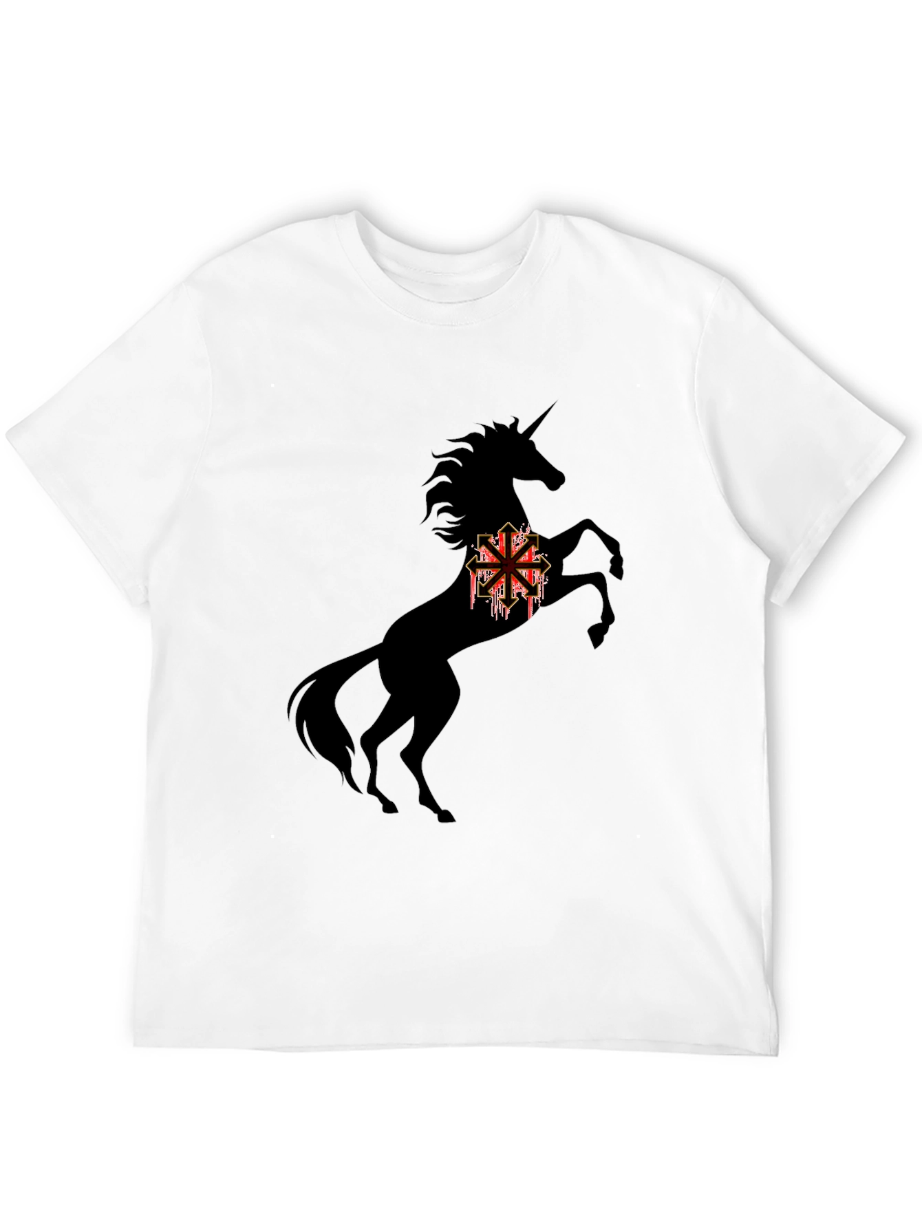 Black Unicorn T-Shirt with Chaotic Symbol