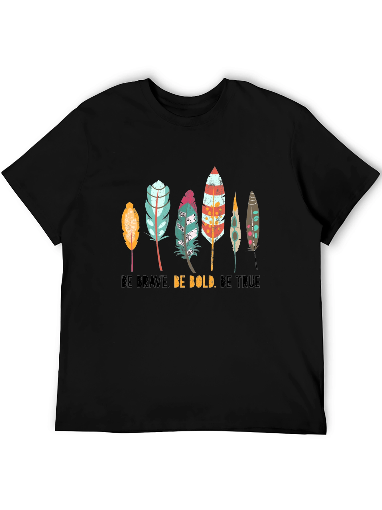 Boho Feather Graphic T-Shirt - Be Brave Bold True