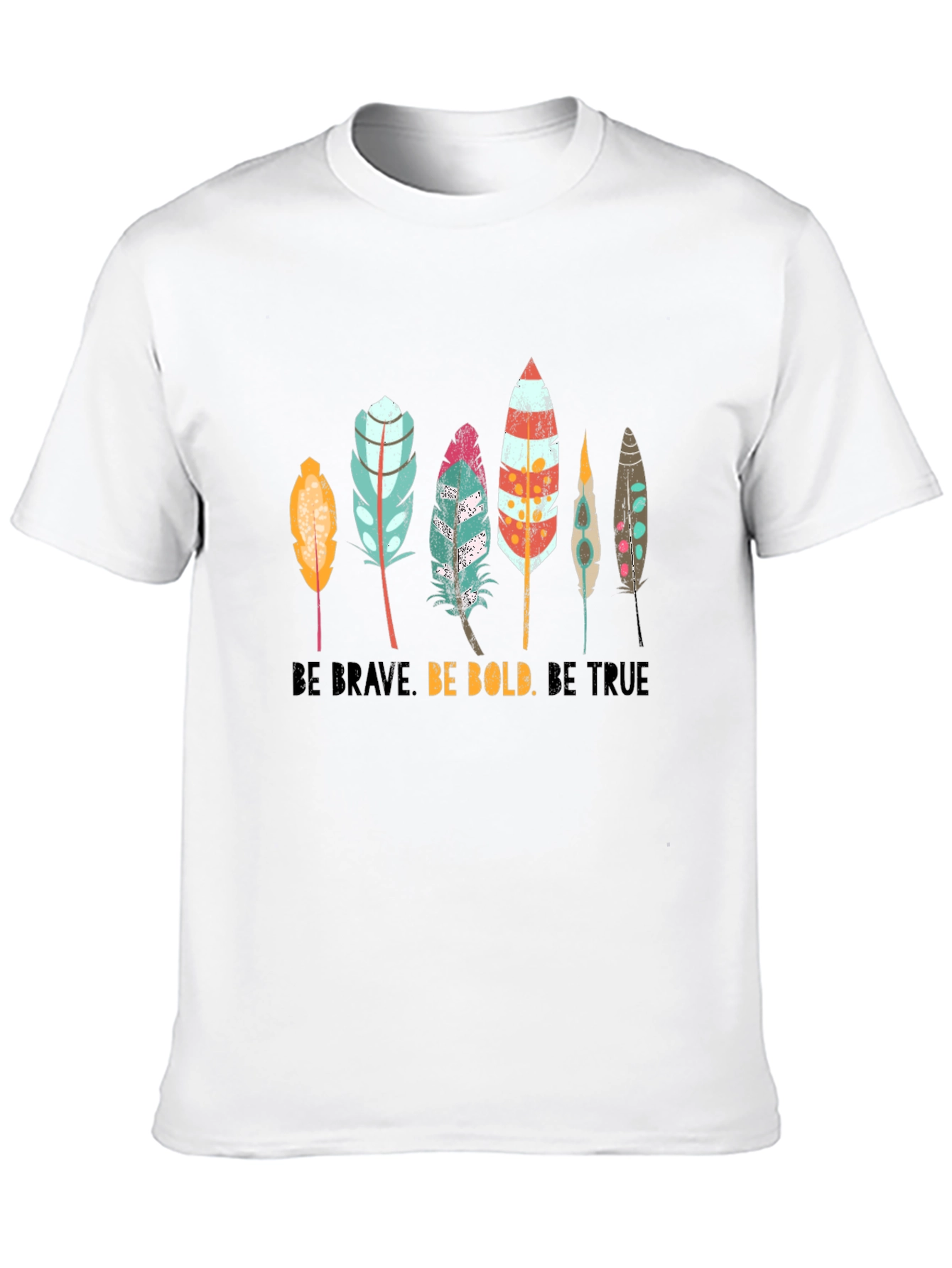 Boho Feather Graphic T-Shirt - Be Brave Bold True