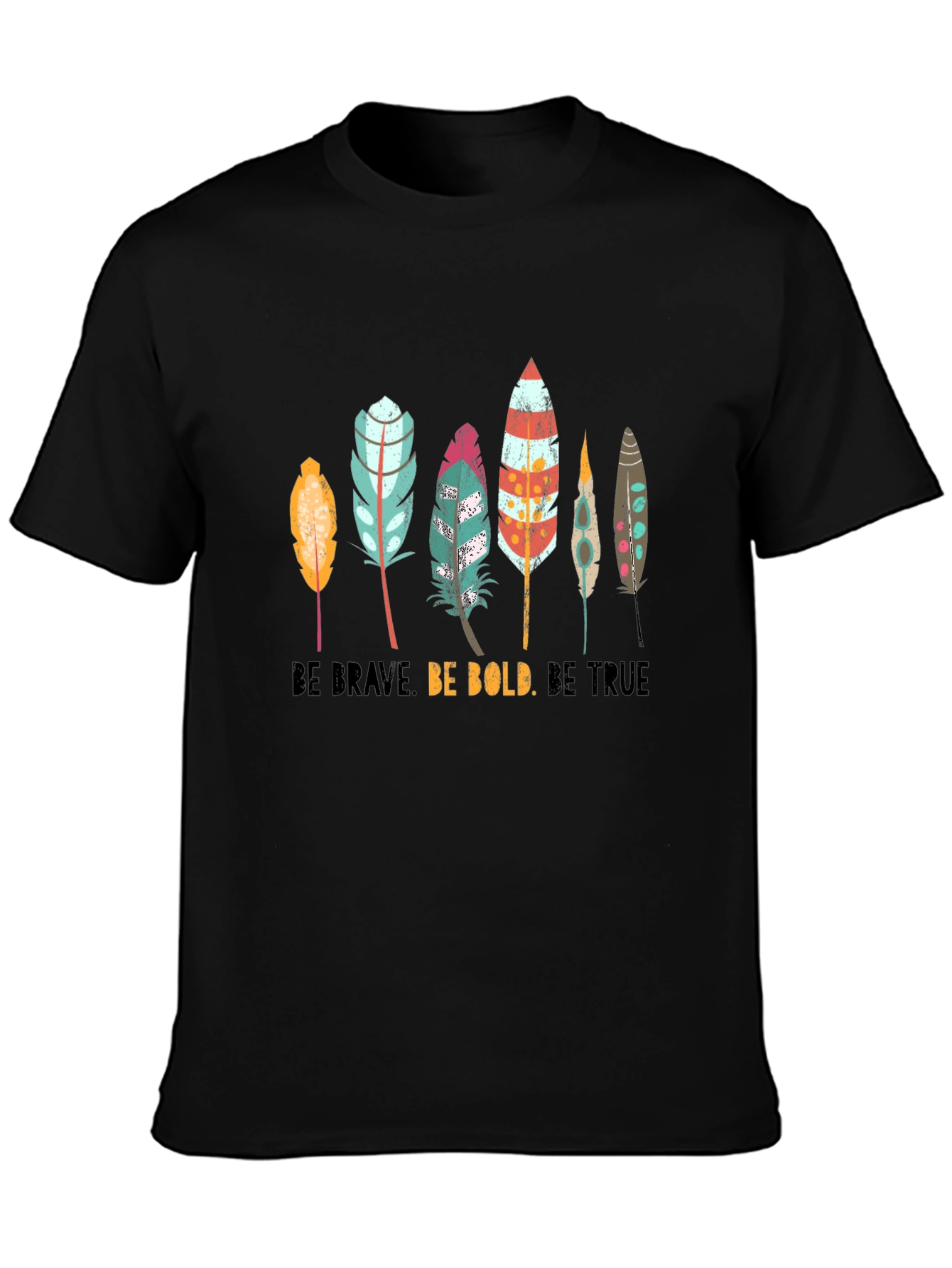 Boho Feather Graphic T-Shirt - Be Brave Bold True