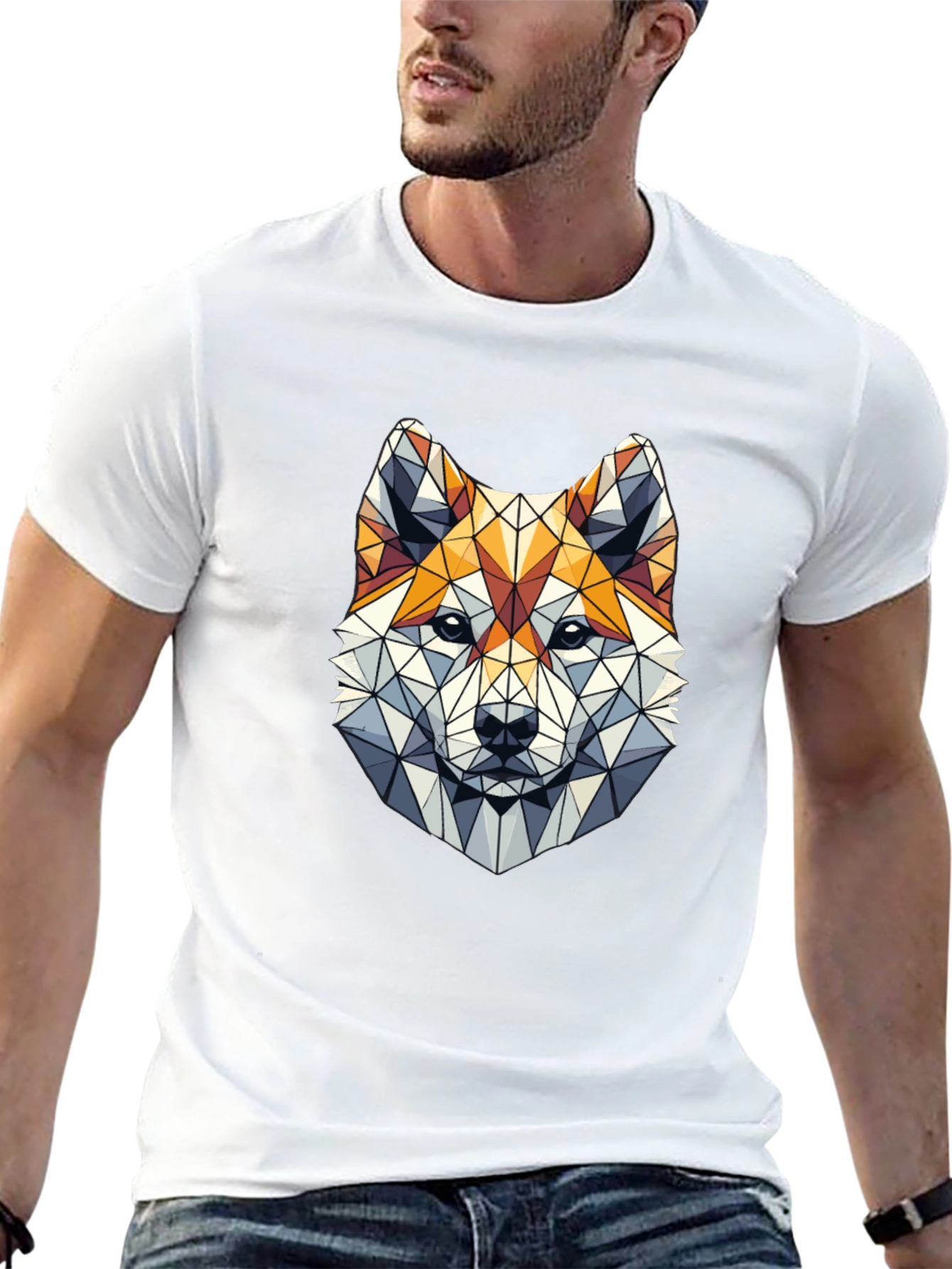 Geometric Dog Head Graphic Black T-Shirt