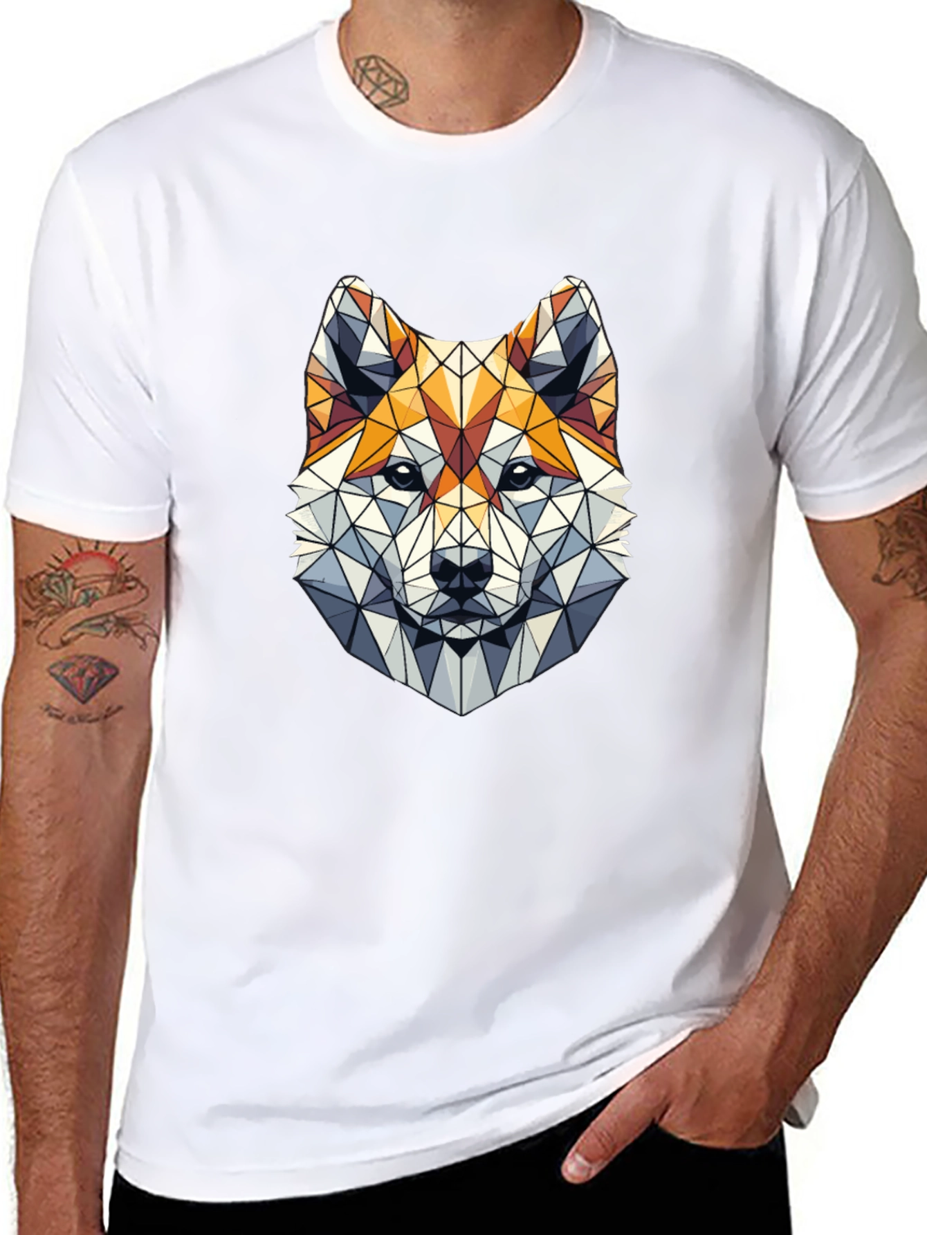 Geometric Dog Head Graphic Black T-Shirt