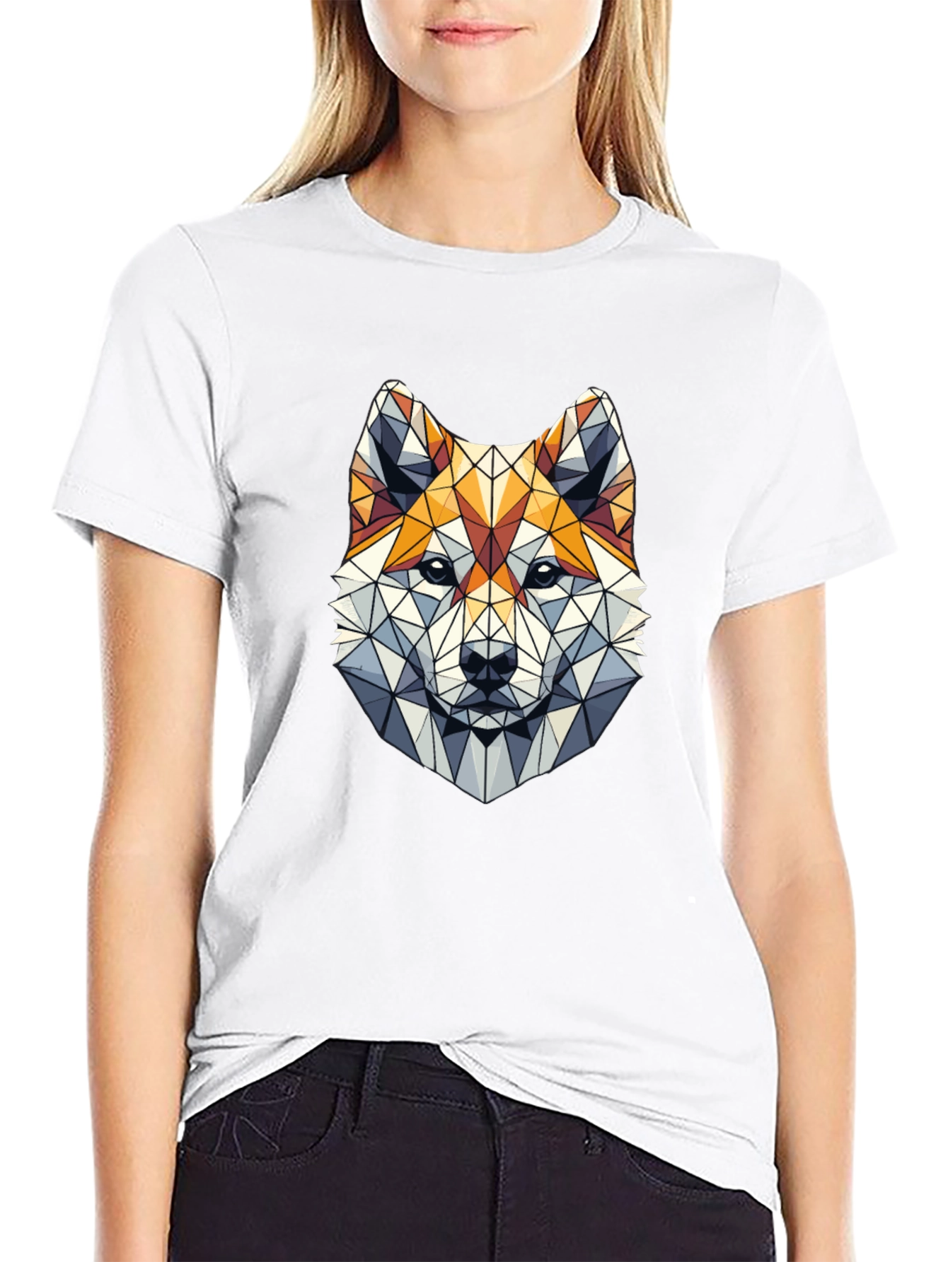 Geometric Dog Head Graphic Black T-Shirt