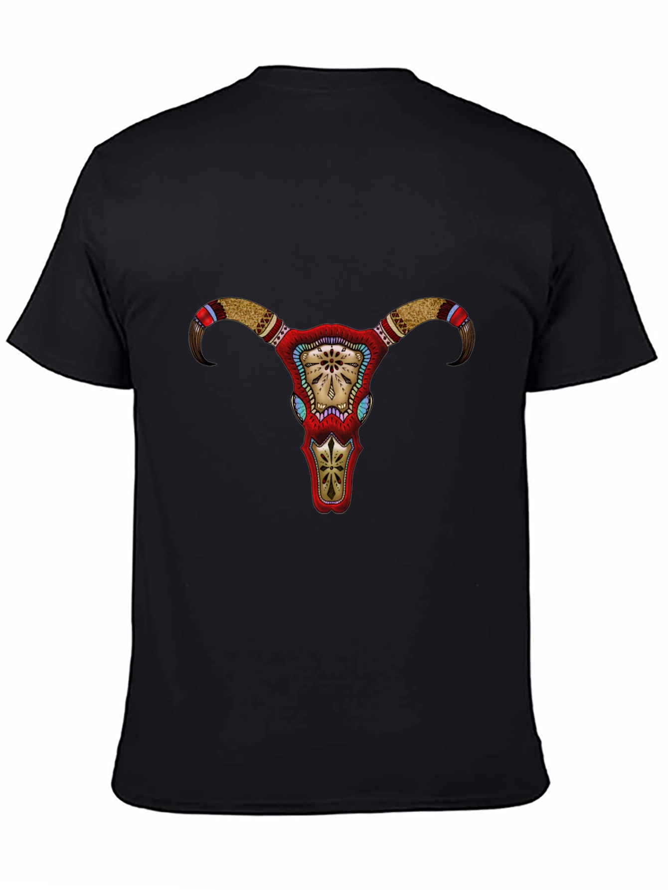 Bull Skull Graphic Tee - Tribal Design