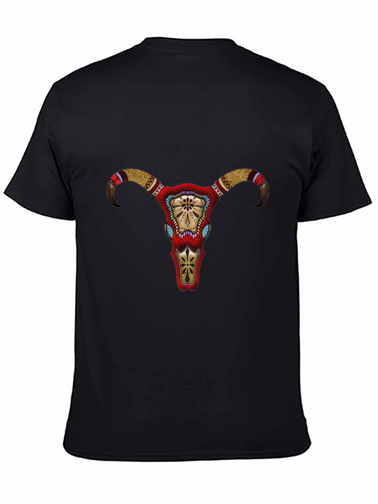 Bull Skull Graphic Tee - Tribal Design
