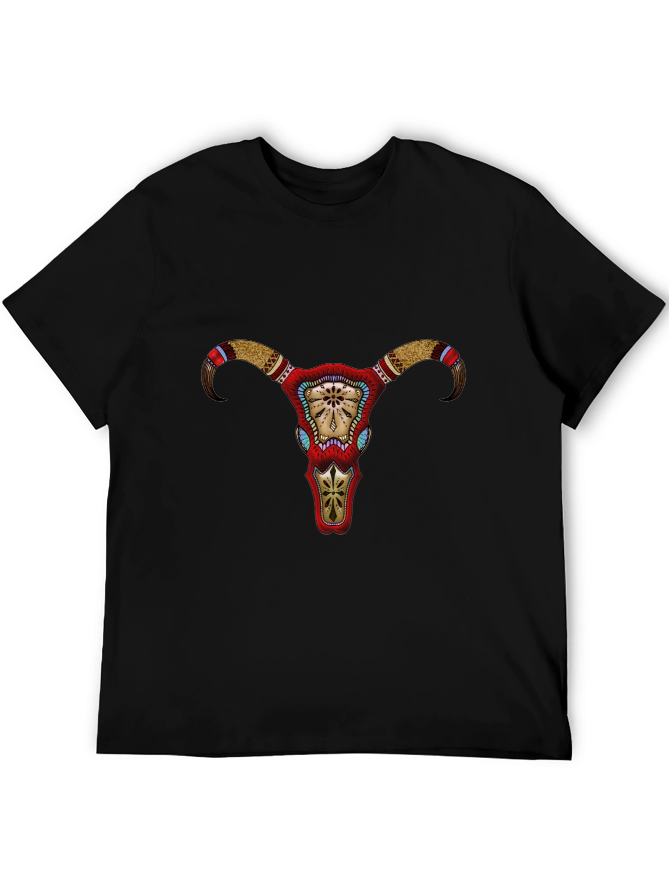 Bull Skull Graphic Tee - Tribal Design
