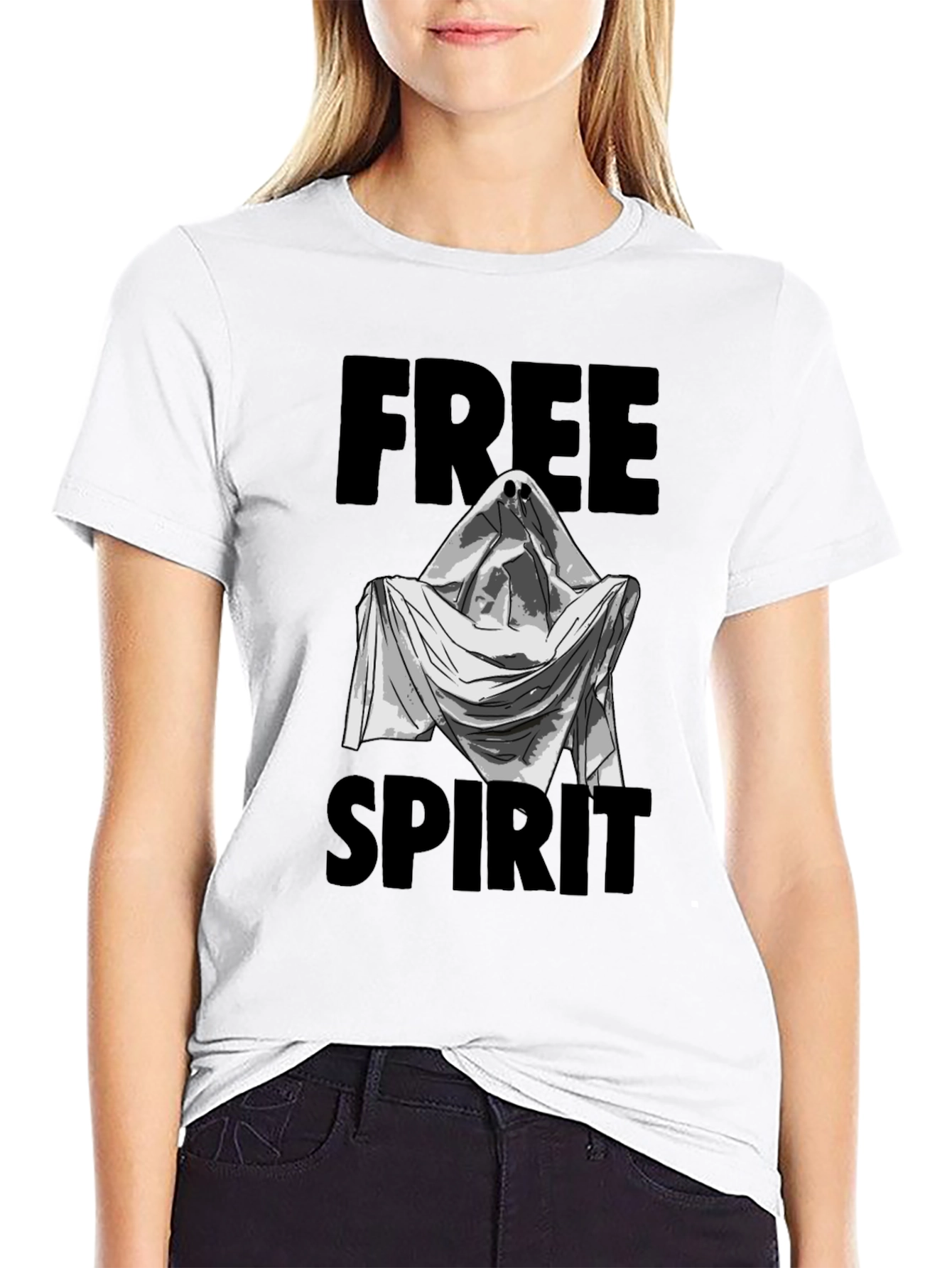 Free Spirit Ghost Graphic T-Shirt - Black