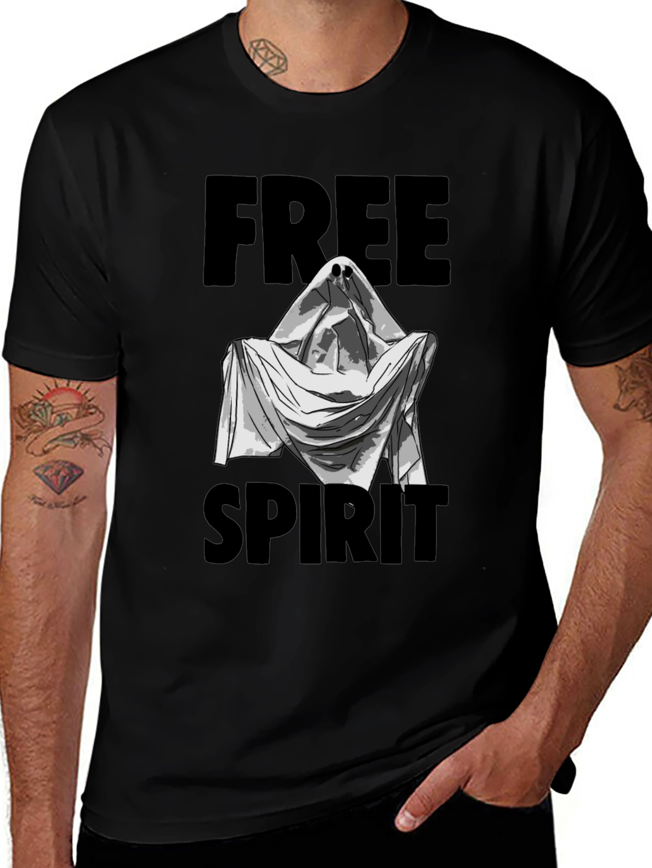 Free Spirit Ghost Graphic T-Shirt - Black