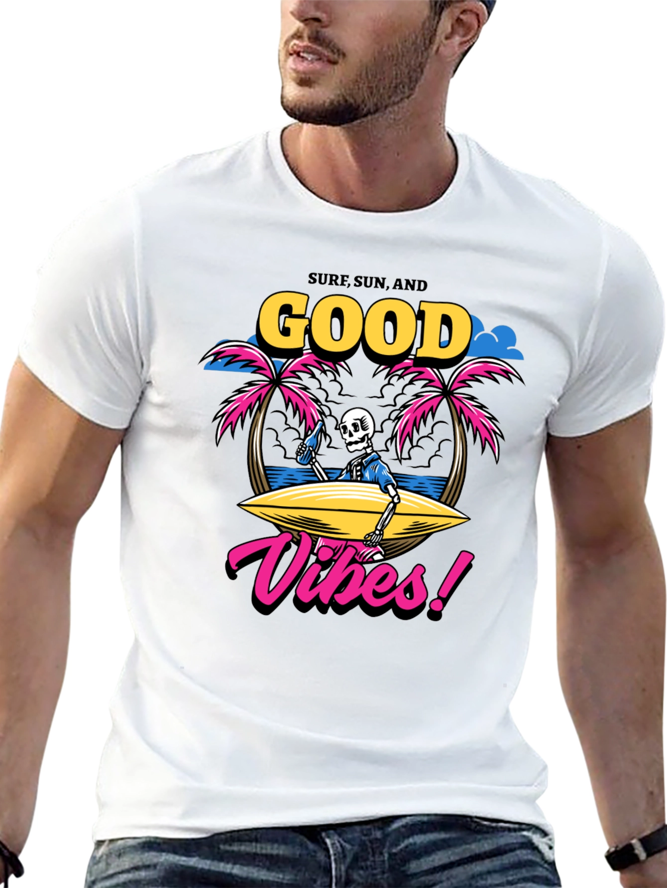 Surf Sun Good Vibes Skeleton Graphic T-Shirt