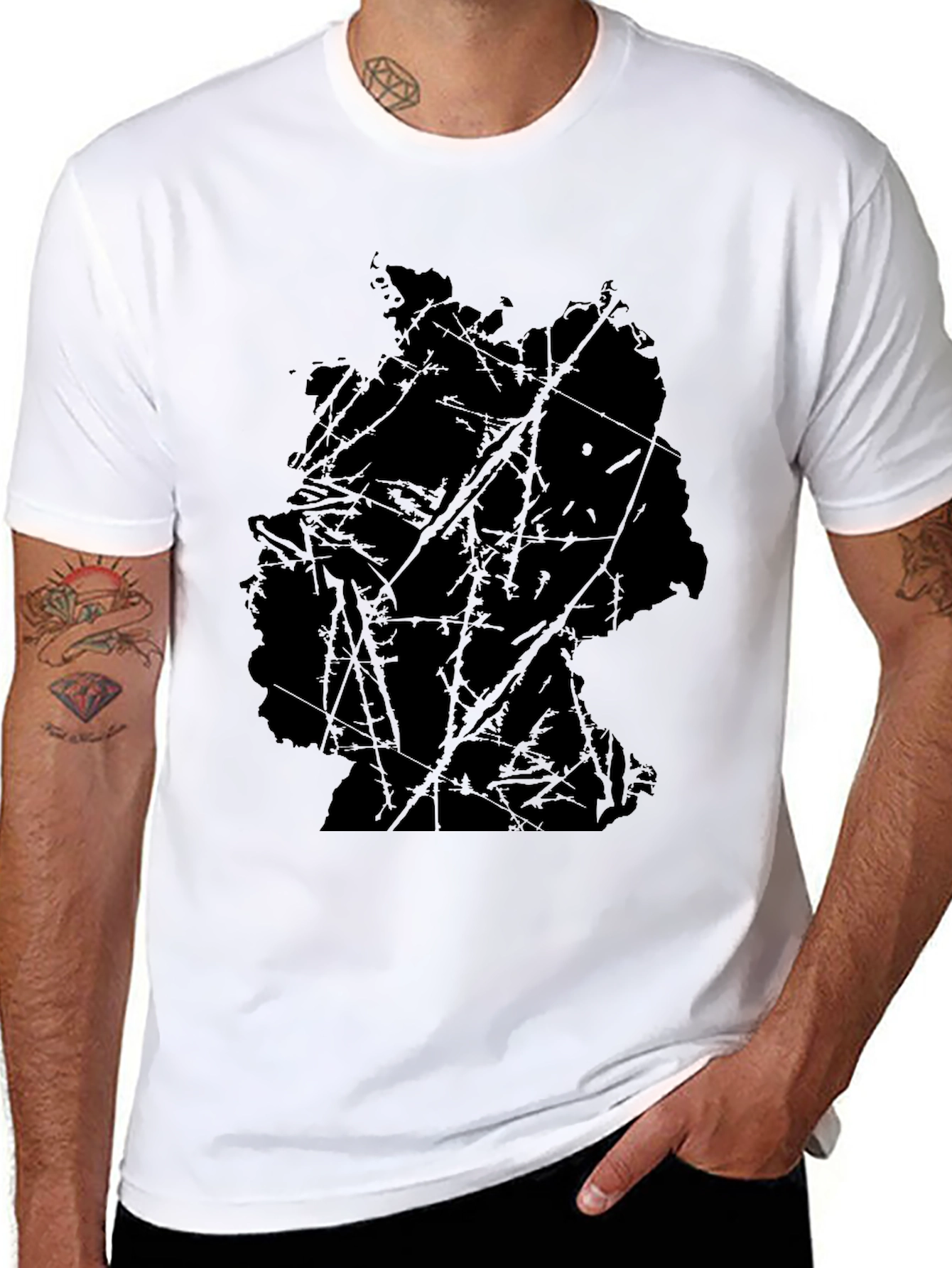 Abstract Map Graphic Black T-Shirt