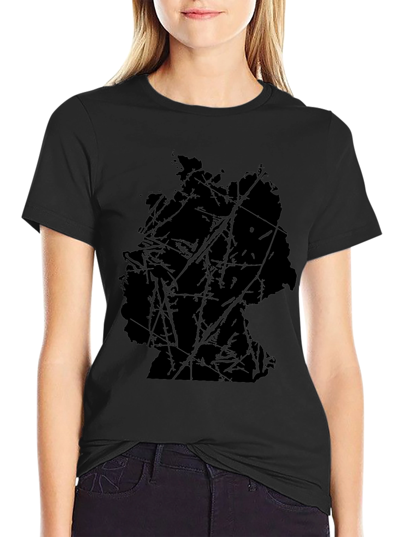 Abstract Map Graphic Black T-Shirt