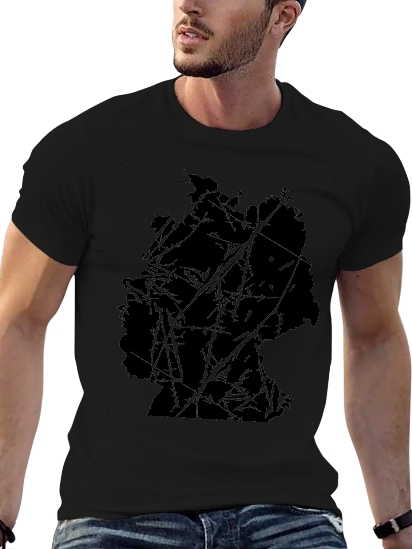 Abstract Map Graphic Black T-Shirt