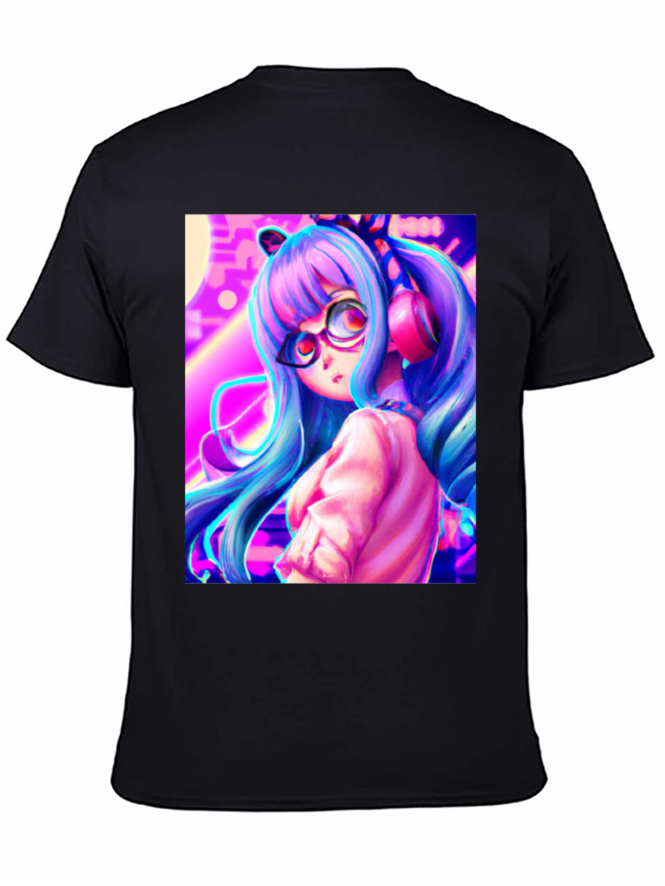Anime Girl Graphic Tee - Black Cotton Shirt