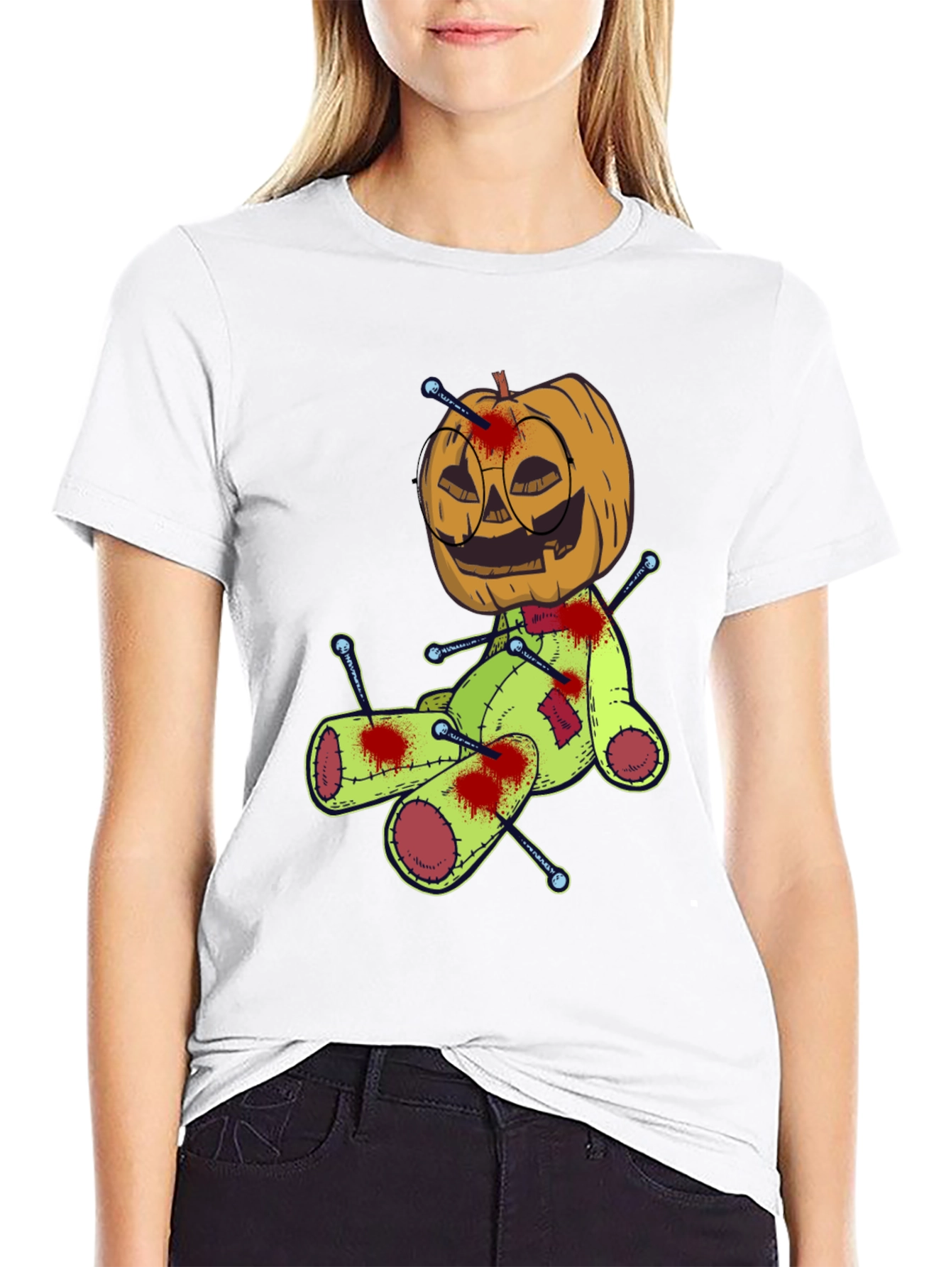 Halloween Pumpkin Voodoo Doll Graphic Tee