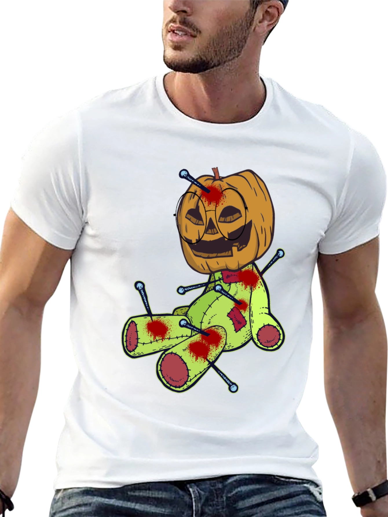Halloween Pumpkin Voodoo Doll Graphic Tee