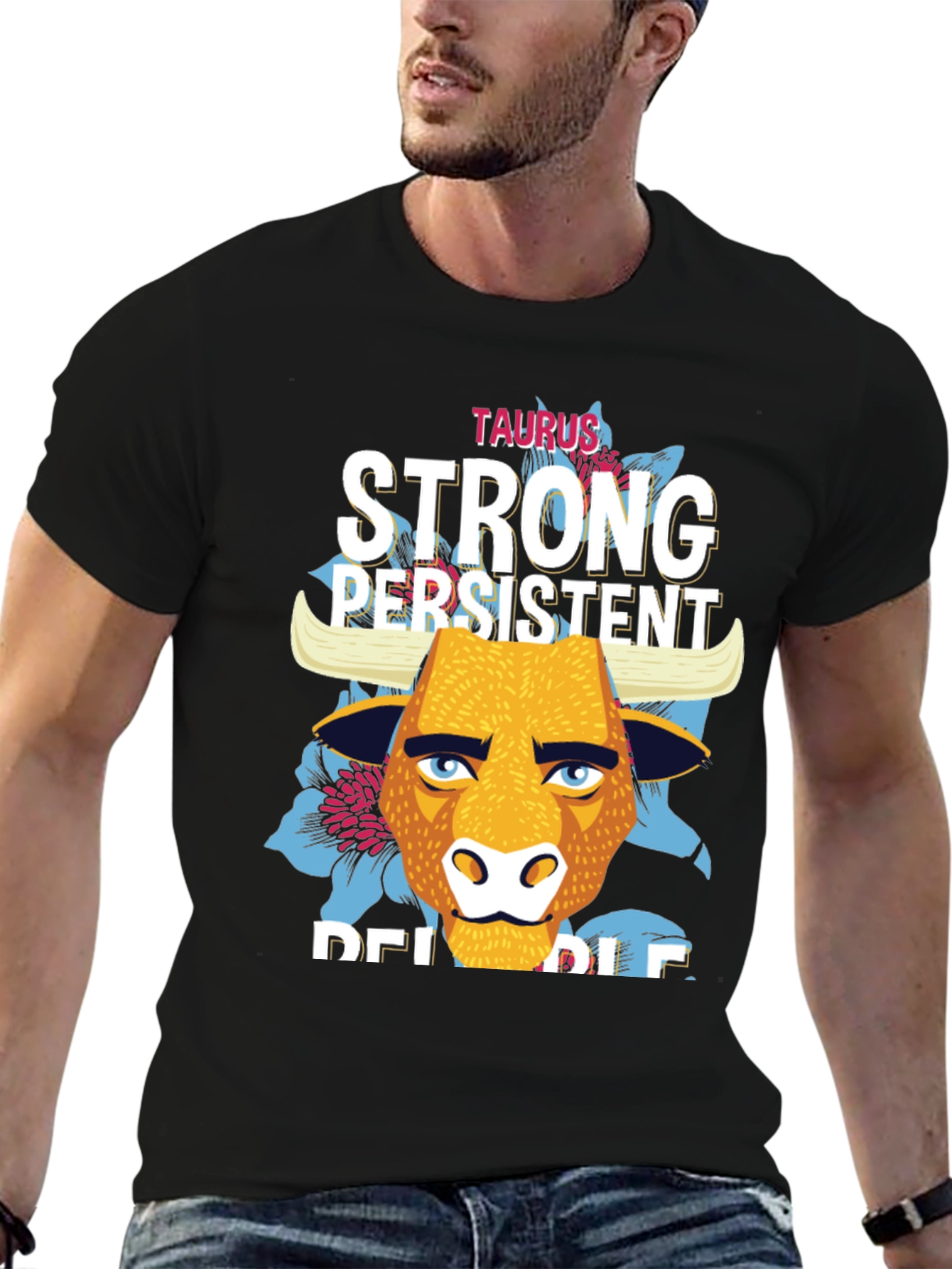 Taurus Zodiac Strong Persistent Reliable Mens Black T-Shirt