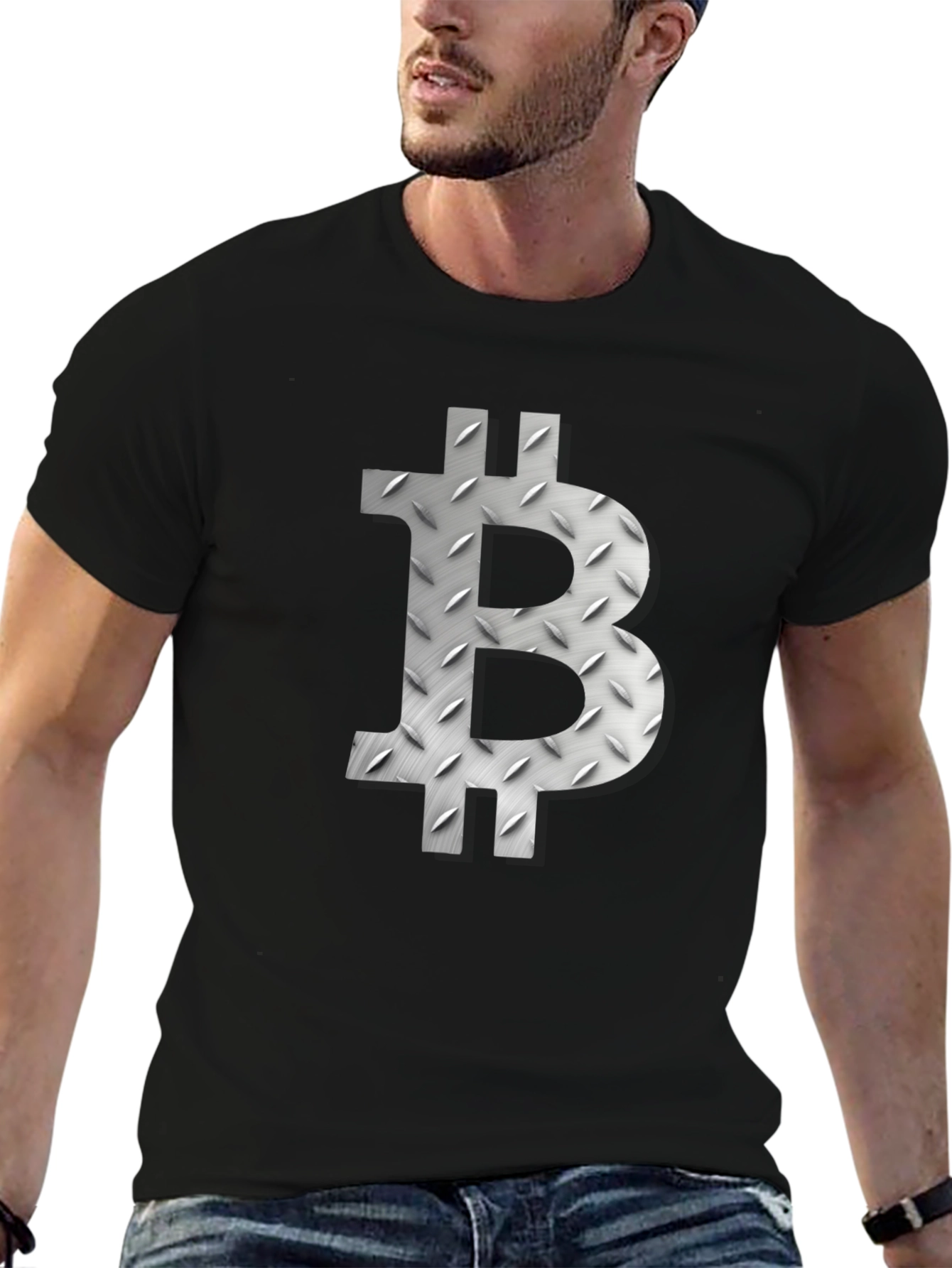 Bitcoin Symbol Graphic Tee - Metal Plate Design