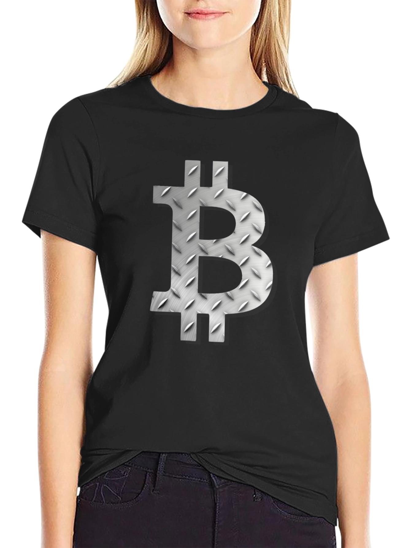 Bitcoin Symbol Graphic Tee - Metal Plate Design