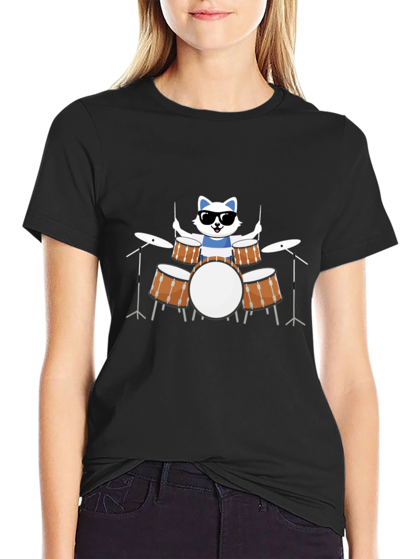Cool Cat Drummer Black T-Shirt