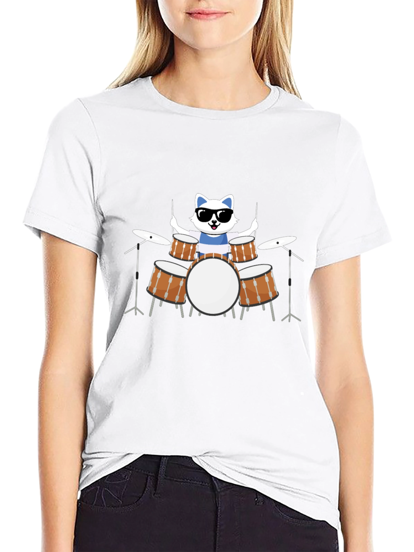 Cool Cat Drummer Black T-Shirt