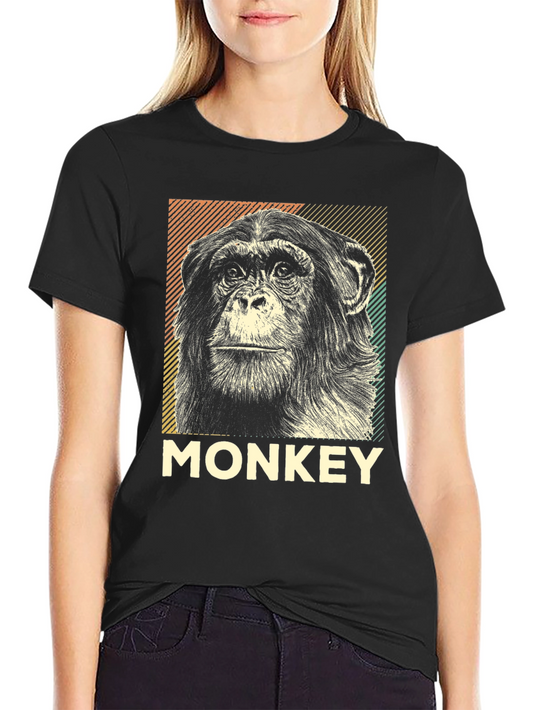 Retro Monkey Graphic Tee - Black Cotton T-Shirt