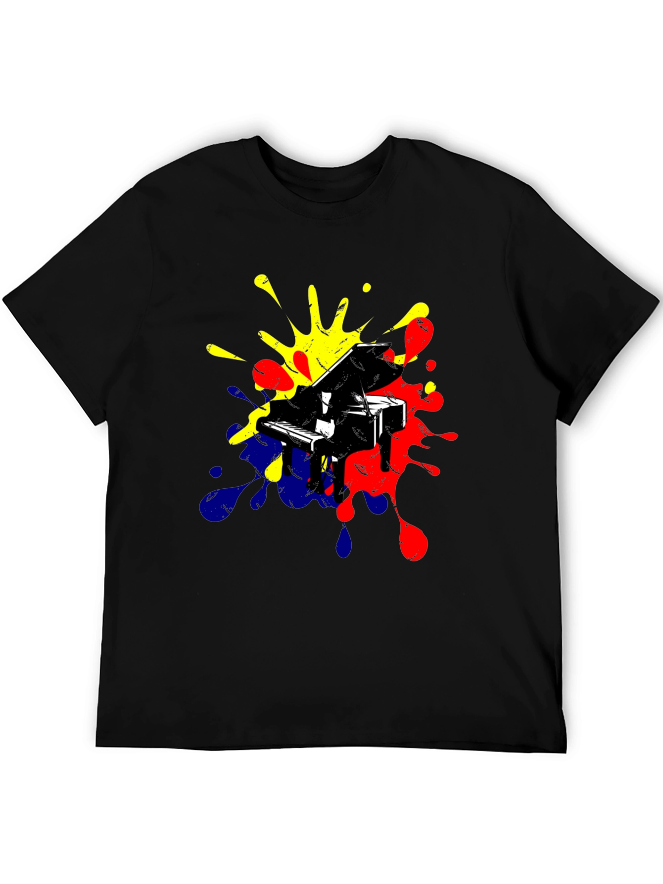 Piano Splash Graphic Tee - Music Lovers Black T-Shirt