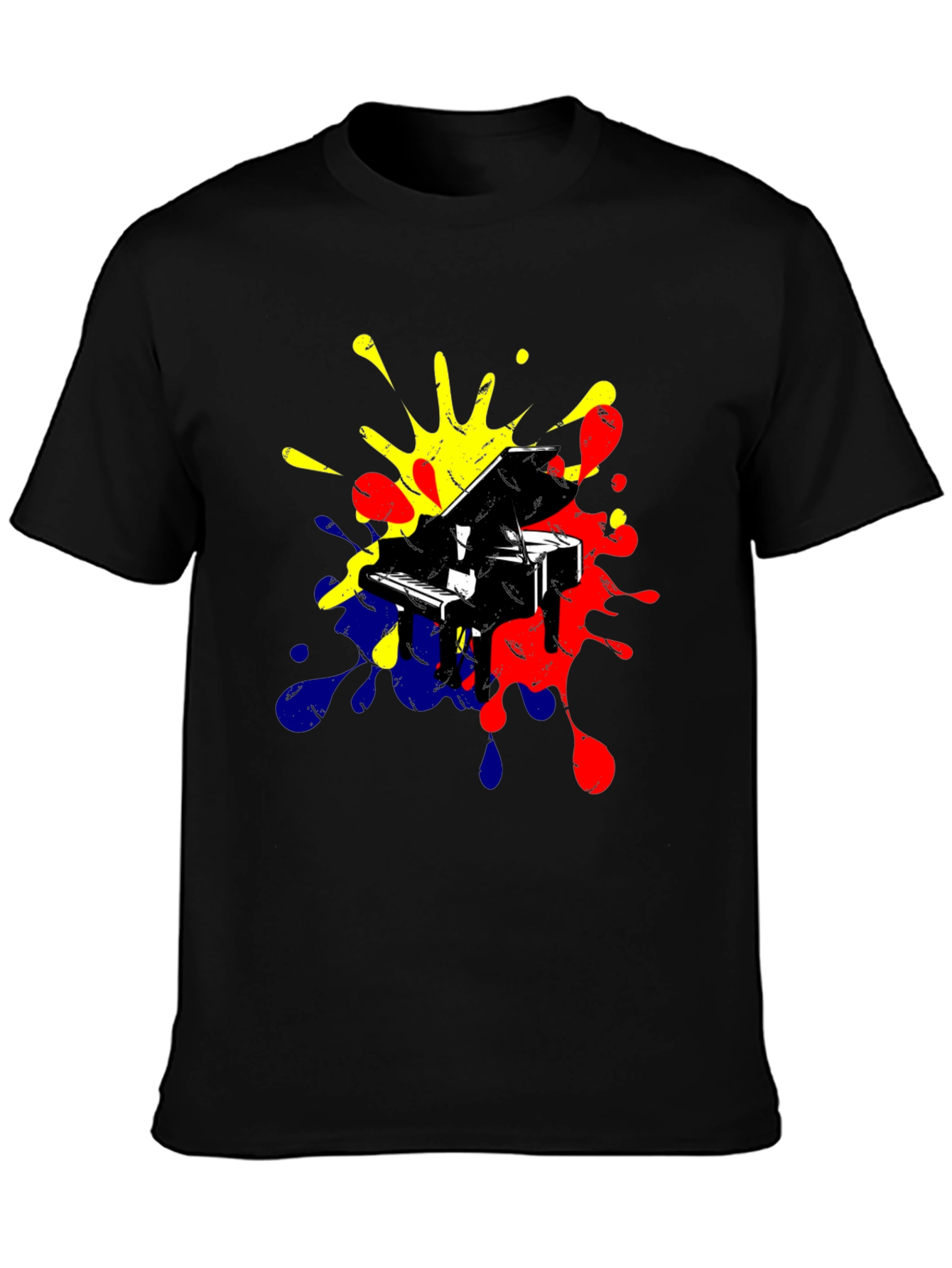 Piano Splash Graphic Tee - Music Lovers Black T-Shirt