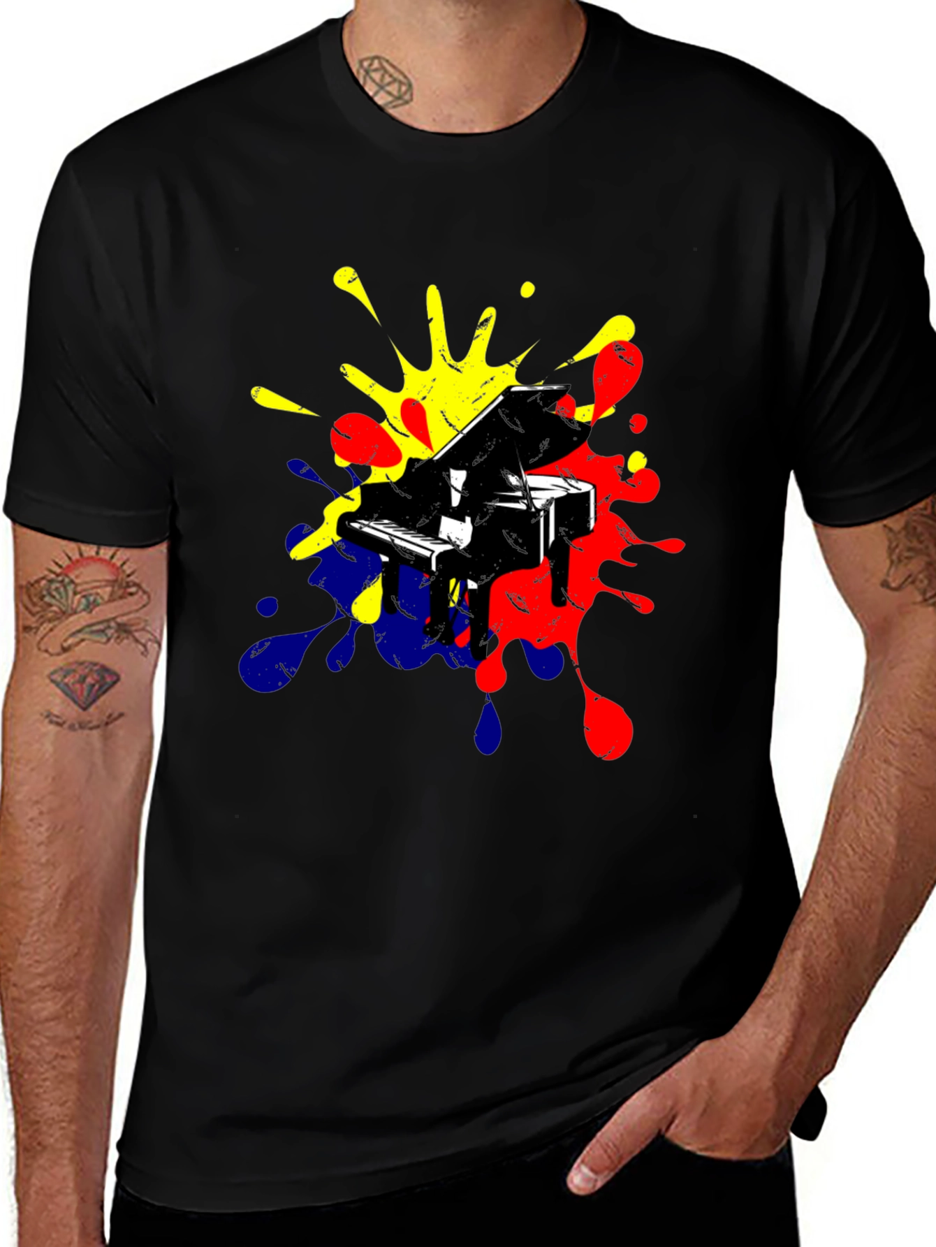Piano Splash Graphic Tee - Music Lovers Black T-Shirt