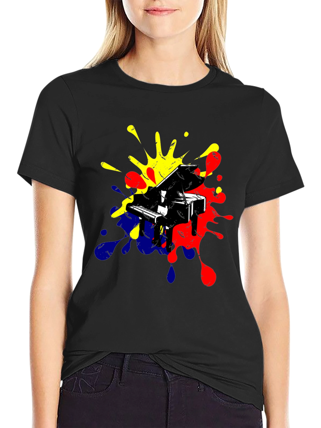 Piano Splash Graphic Tee - Music Lovers Black T-Shirt