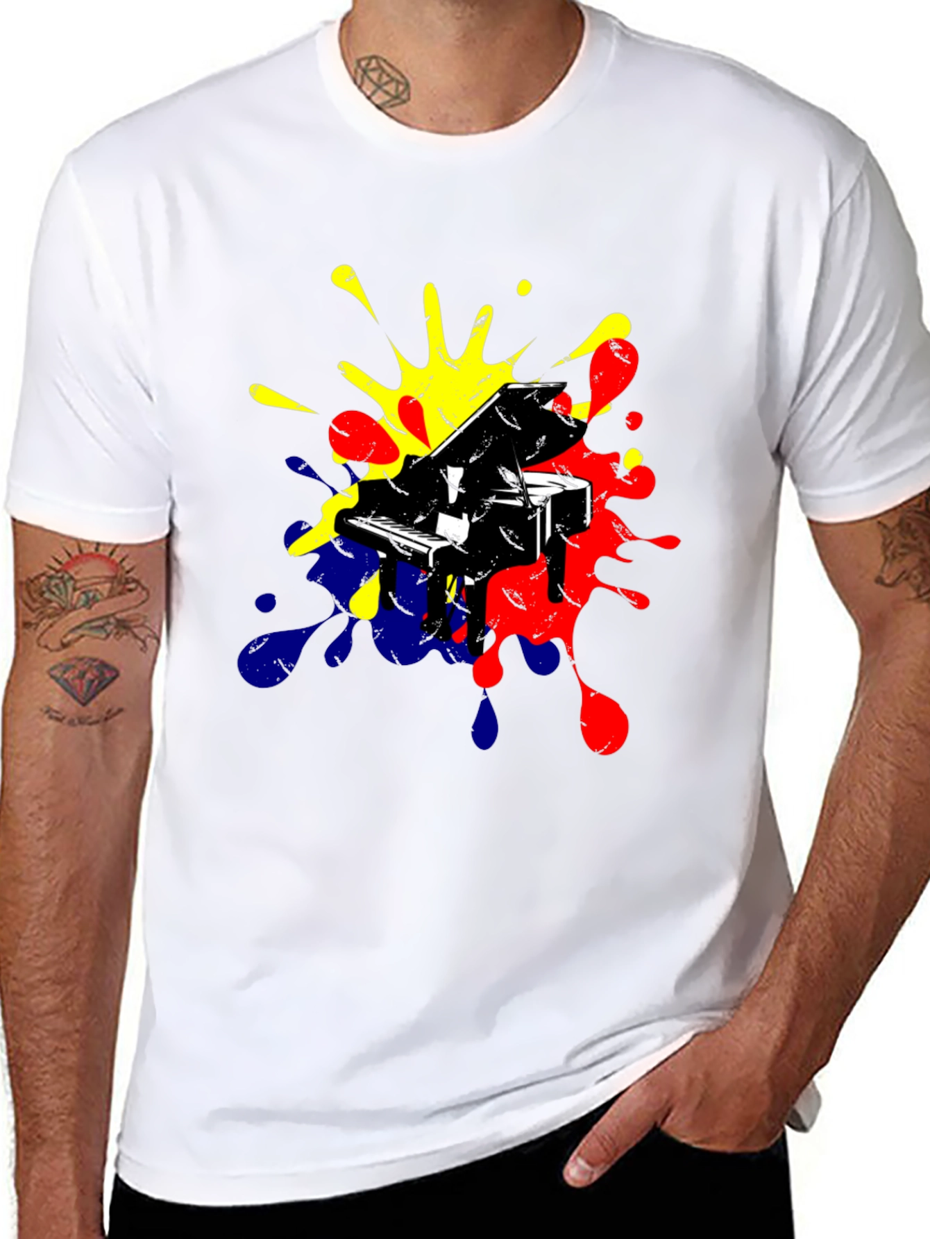 Piano Splash Graphic Tee - Music Lovers Black T-Shirt