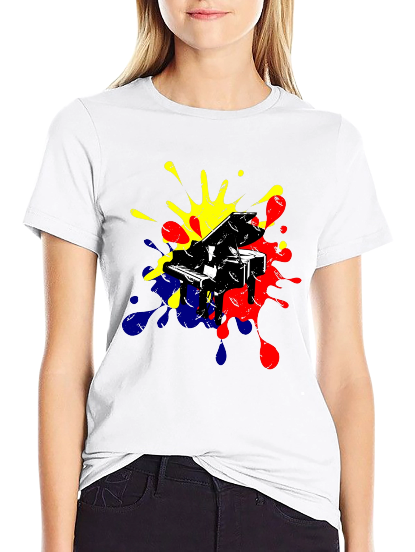 Piano Splash Graphic Tee - Music Lovers Black T-Shirt