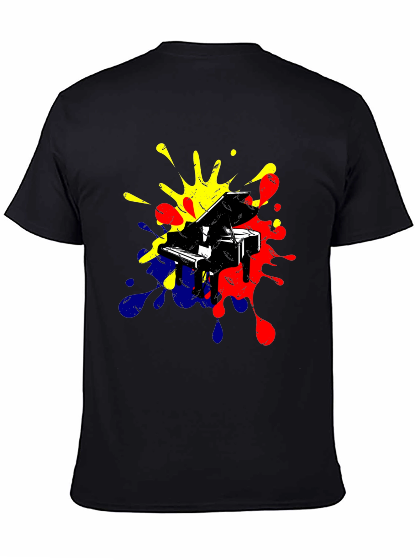 Piano Splash Graphic Tee - Music Lovers Black T-Shirt