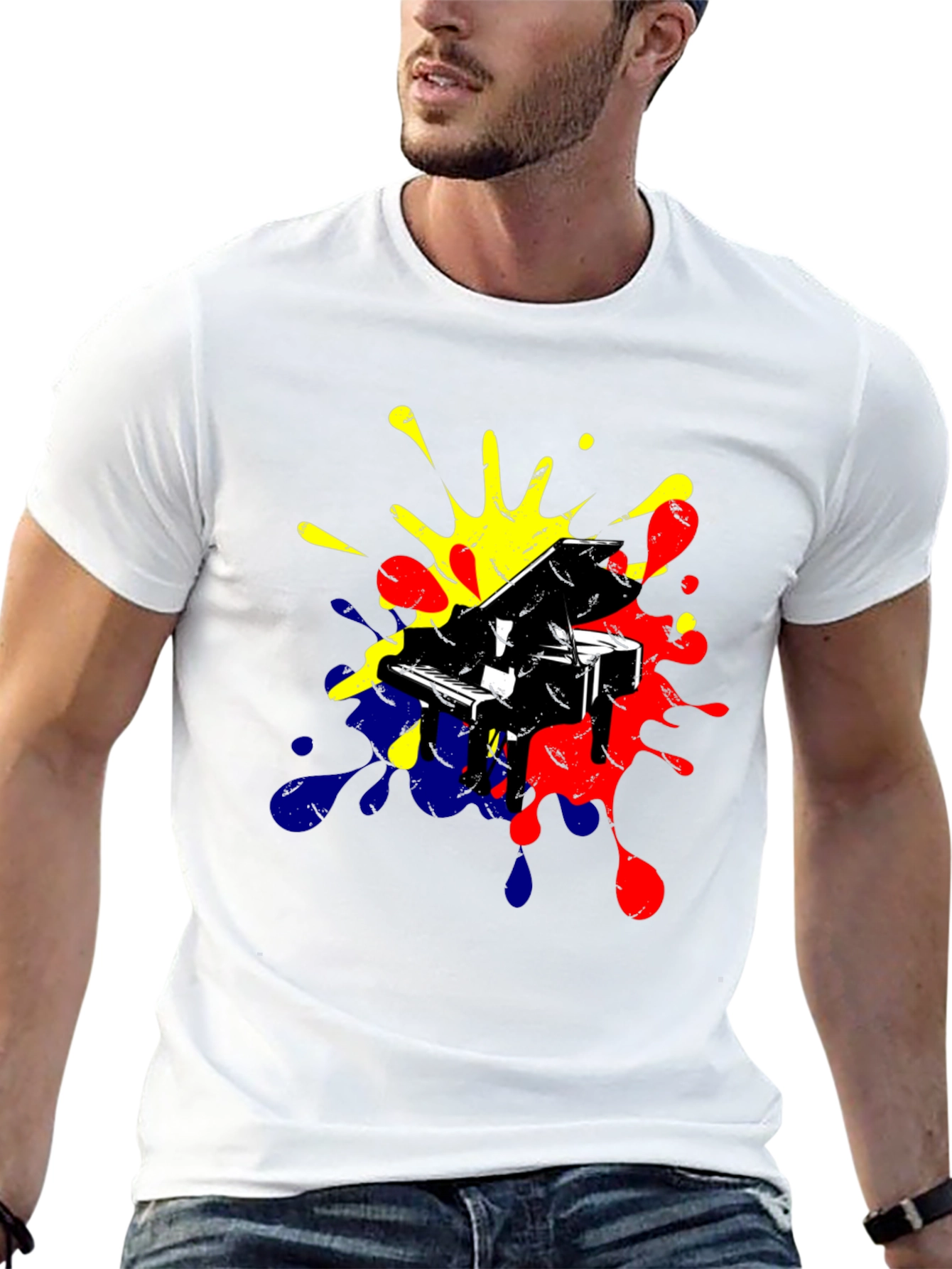 Piano Splash Graphic Tee - Music Lovers Black T-Shirt