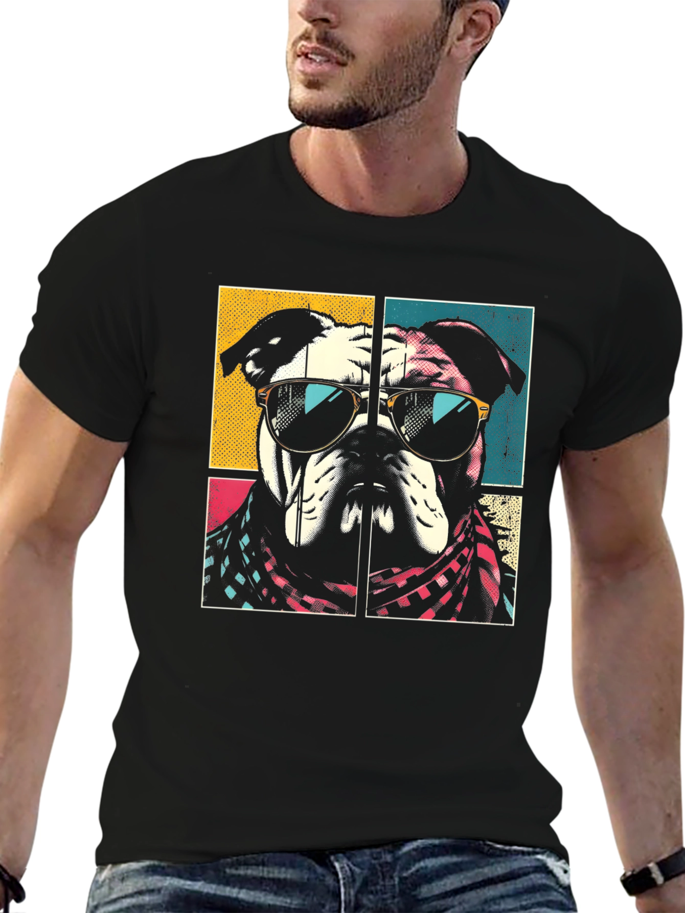 Cool Bulldog Graphic Tee - Mens Black T-Shirt