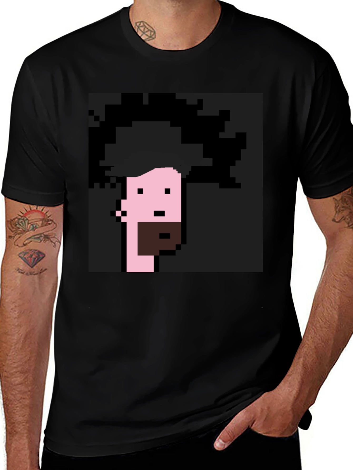 Pixelated Afro Graphic Tee - Black